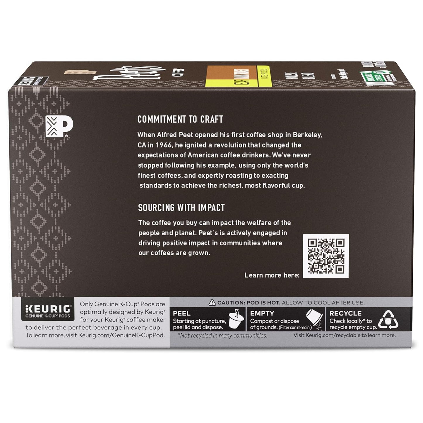 Peet's Coffee, Dark Roast Decaf Keurig K-Cup Pods, Decaffeinated Arabica Coffee - Decaf House Blend 60 Count (6 Boxes of 10 K-Cup Pods)