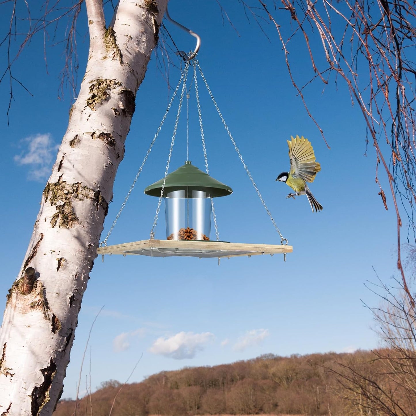 16 Inch Bird Seed Catcher Hanging Wooden Platform Bird Seed Catcher Tray for Hummingbird Feeders Bee Feeder Outdoor Garden Accessories