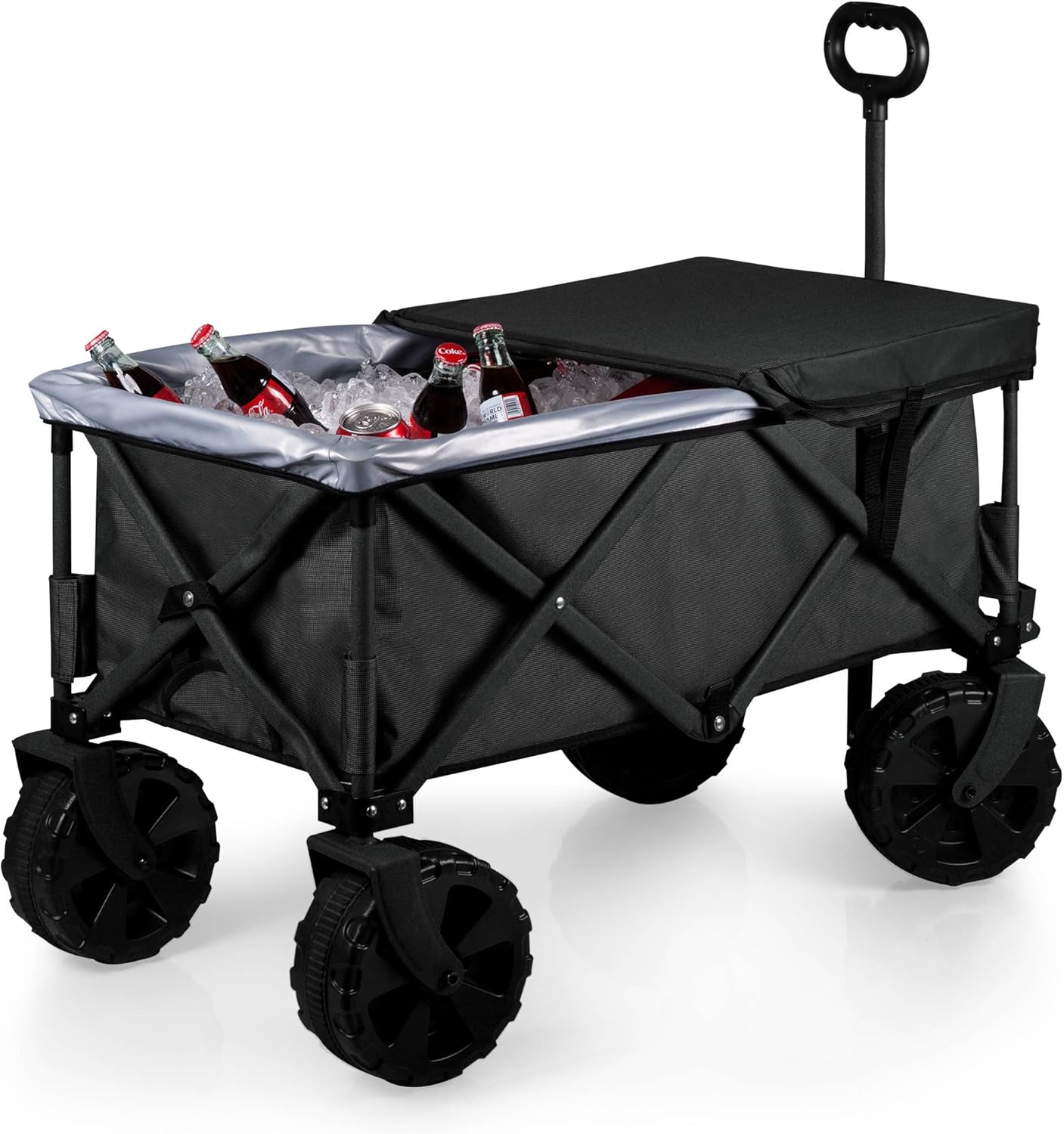 PICNIC TIME Adventure Wagon Elite All-Terrain Folding Sport Utility Cart with Wheels, Steel Frame Collapsible Wagon for Grocery, Rolling Cart for Beach with Fitted Cover and Carry Handle, (Dark Gray)