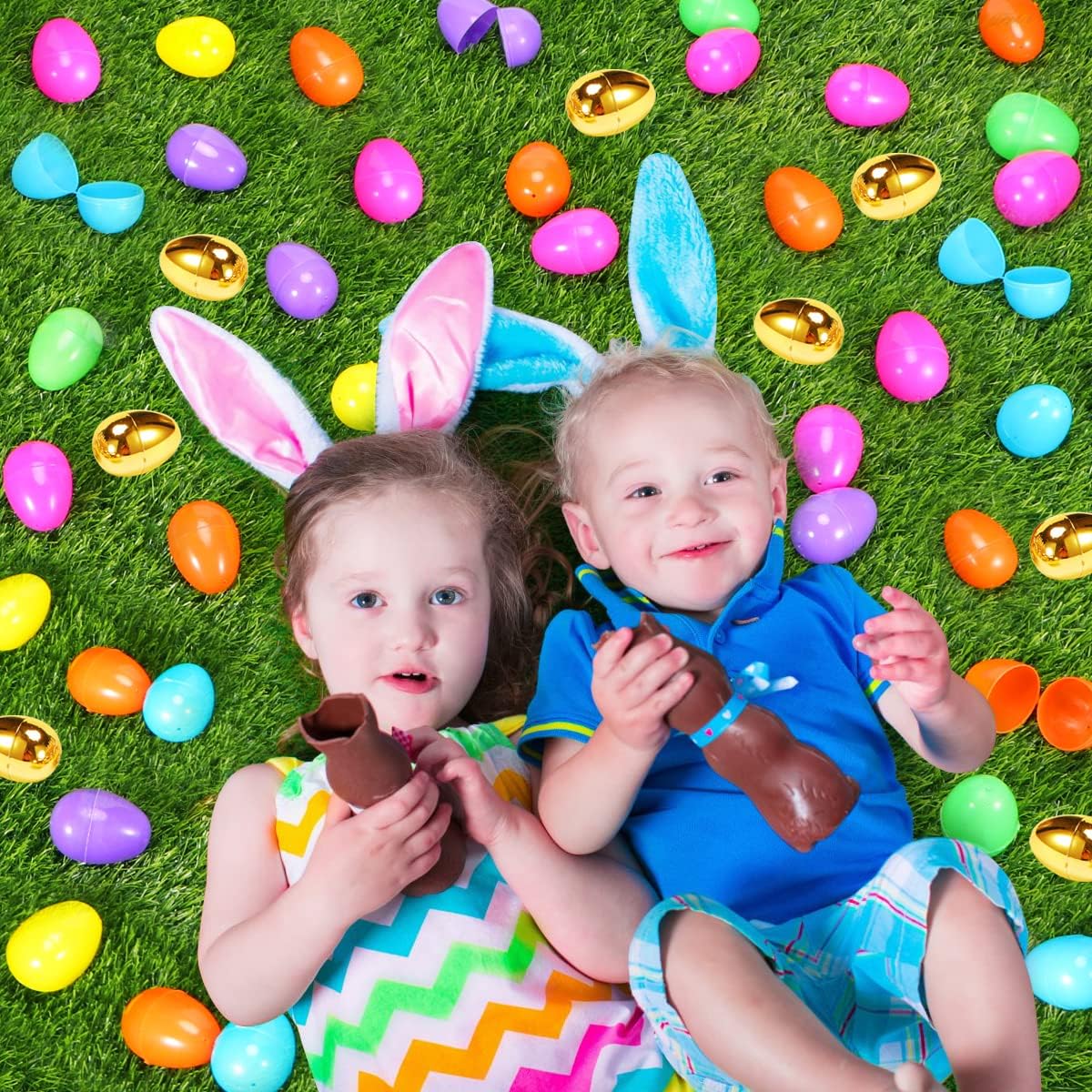 NEWBEA 288 Easter Eggs -2.36" Bright Colors Plastic Easter Eggs Empty Include 18 Golden Eggs Perfect for Eggs Hunt, Easter Basket Stuffers, Party Favors
