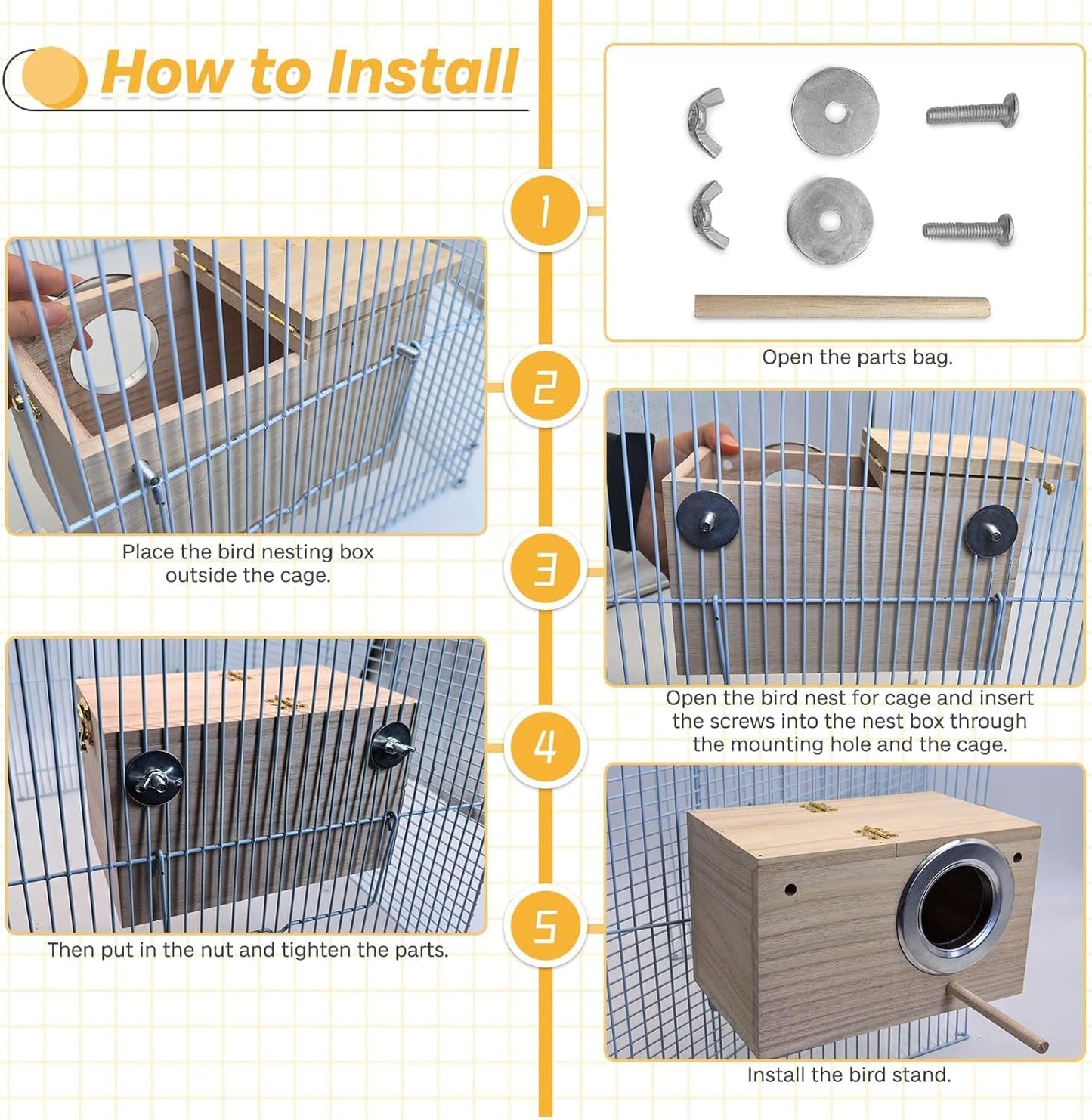 PINVNBY Parakeet Nesting Box Bird House for Cage Wood Mating Box Bird 