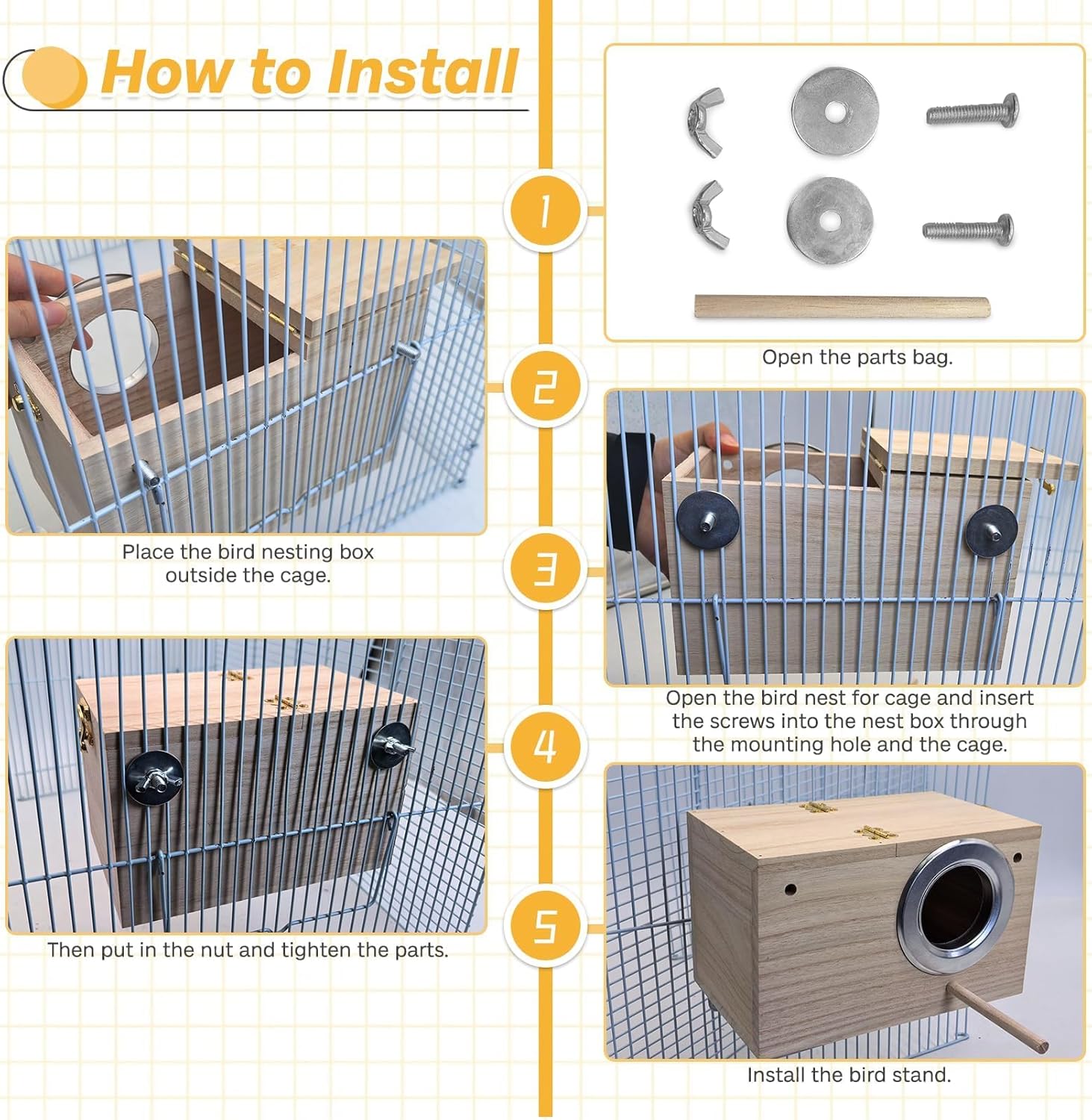 PINVNBY Parakeet Nesting Box Bird House for Cage Wood Mating Box Bird 