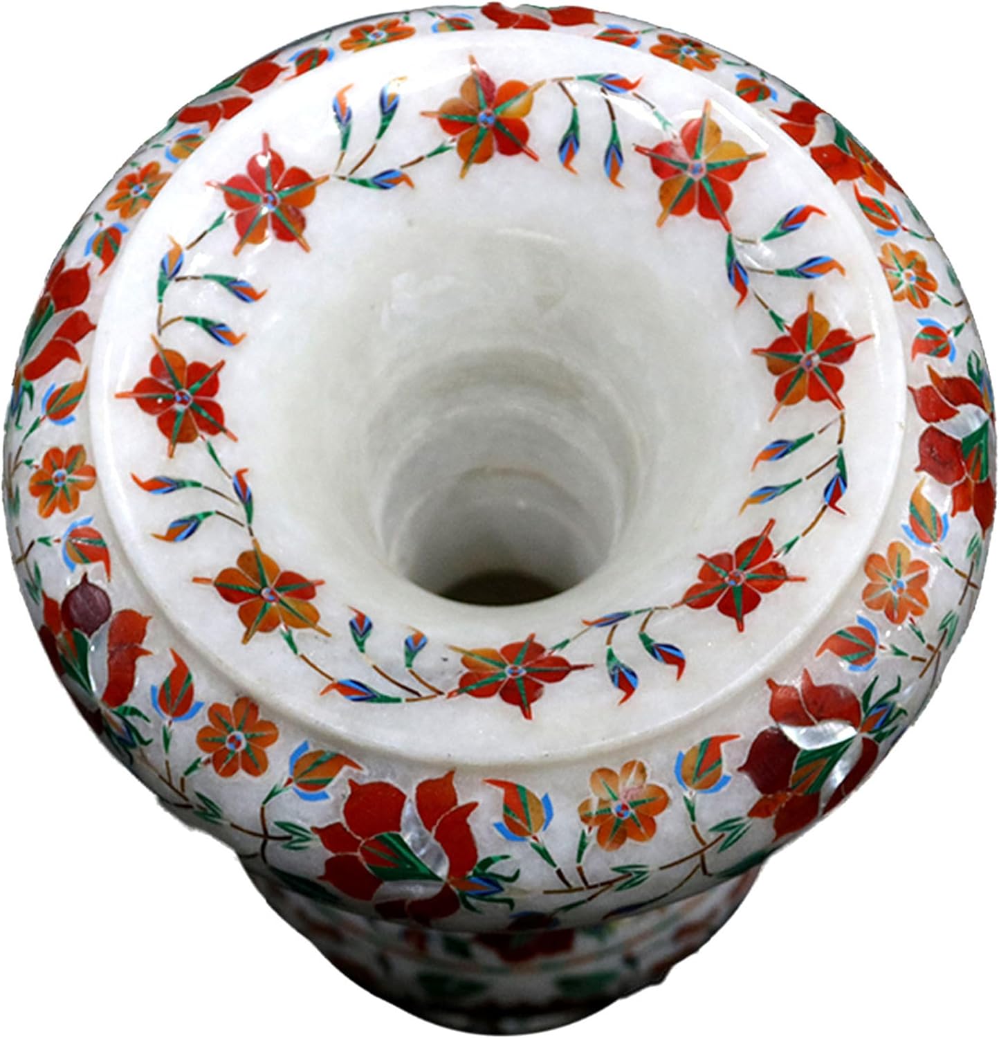 Marble Indoor Planter I Carnelian Inlay Flower Vase I Marble Plant Sta