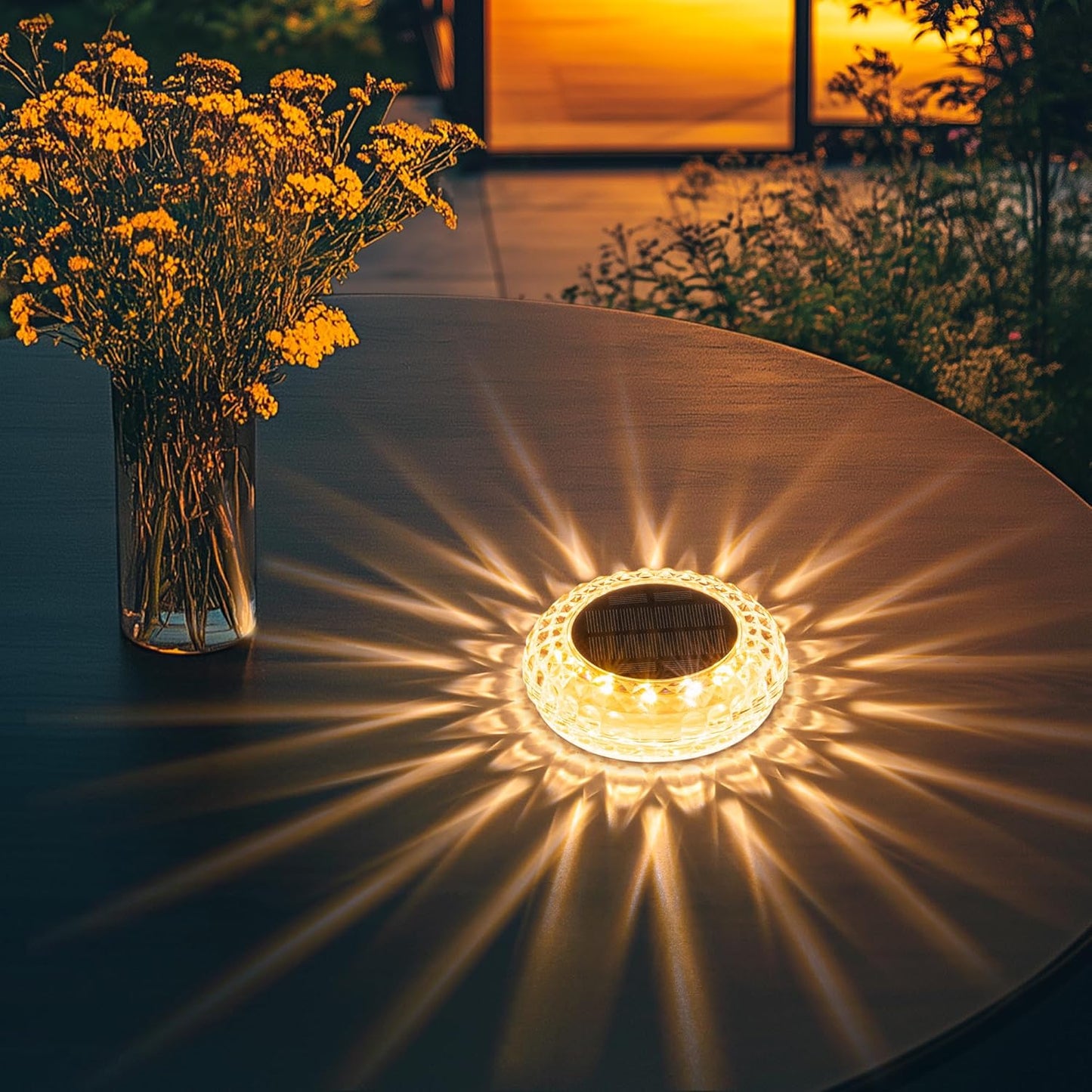SOLPEX Solar Powered Outdoor Table Light, Waterproof LED Disk Light with 2 Lighting Modes, Night Light for Garden, Party, Yard, Table Decor (1 Pack)
