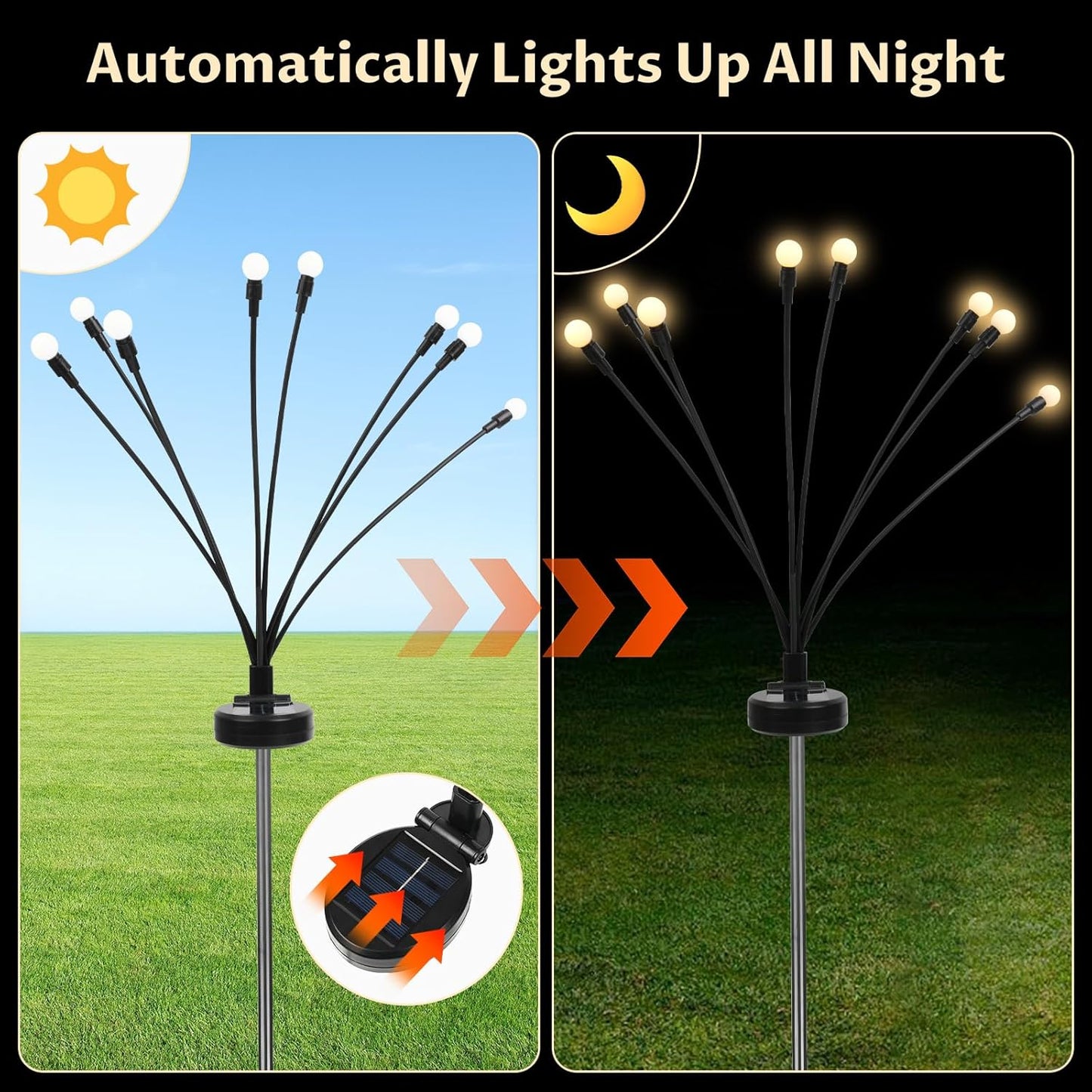 2pack Firefly Solar Garden Lights 16led Sensor Light Waterproof for Garden Decoration Yard Pathway ，Halloween，Parties，Wedding， Christmas Decoration (White)