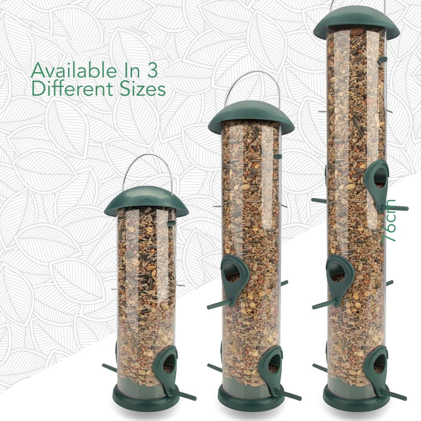 Green Grain Bird Feeder 12 Inches - With 4 Landing Spots for Birds - Hanging Bird Feeding Station - Grains Feeding Column - Wild Bird Feed Silo - Tube Bird Feeders for Outdoors Hanging