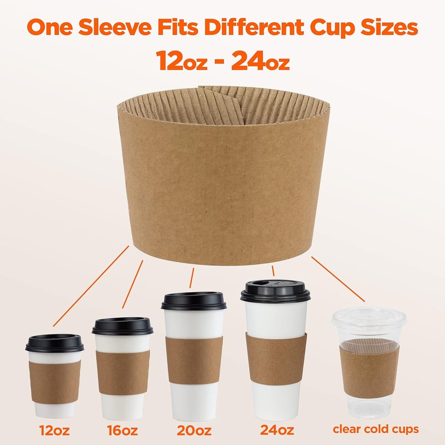 FMP Brands [100 Pack] Kraft Coffee Cup Sleeves Disposable for Hot Drinks, Durable Corrugated Cardboard Cup Sleeves for 12-24 oz Cups, Beverage Insulator and Hand Protection for Hot & Cold Drinks