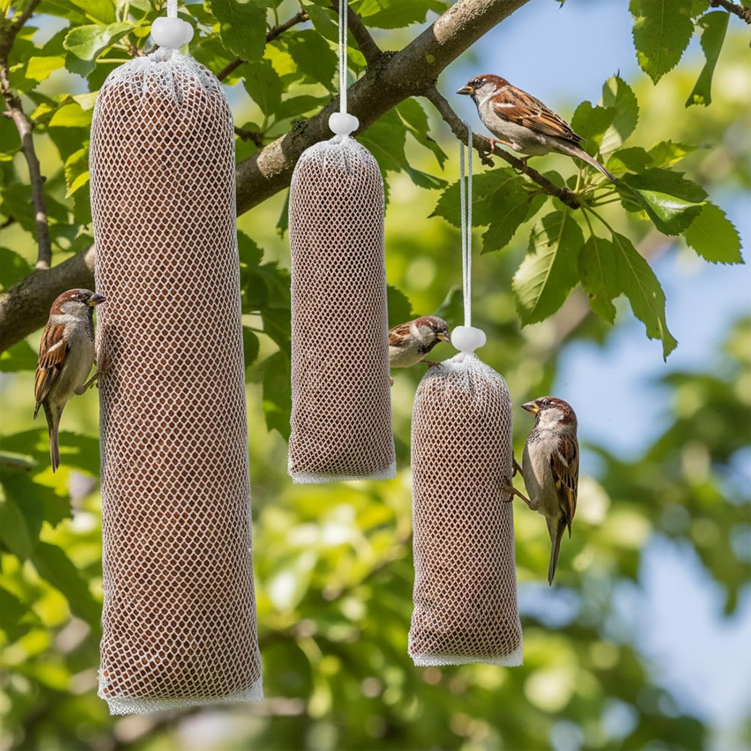 6 pcs Finch Sock, White Finch Sock Feeder for Outdoor Hanging Bird Fee