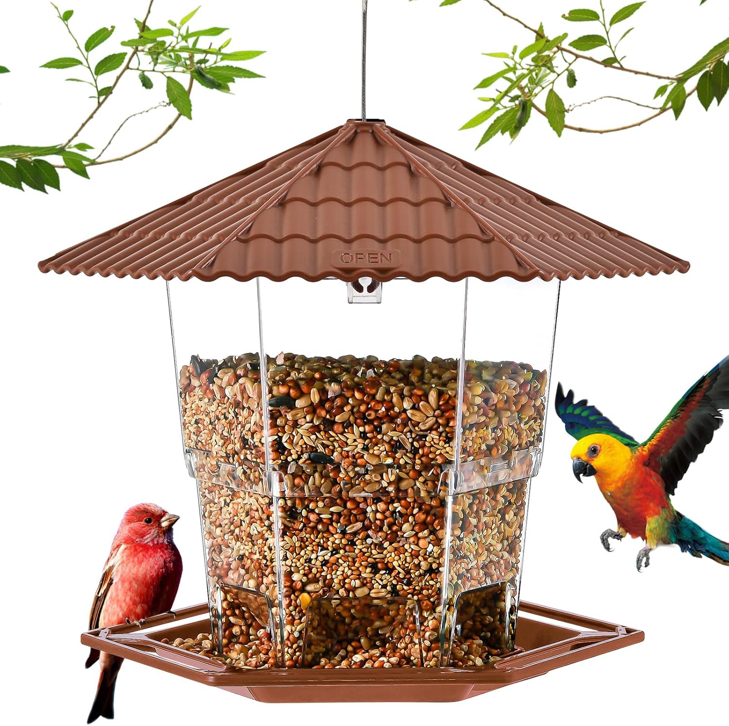 Bird Feeders for Outdoors Hanging Bird Feeder Wild Birds Seed, Brown 2