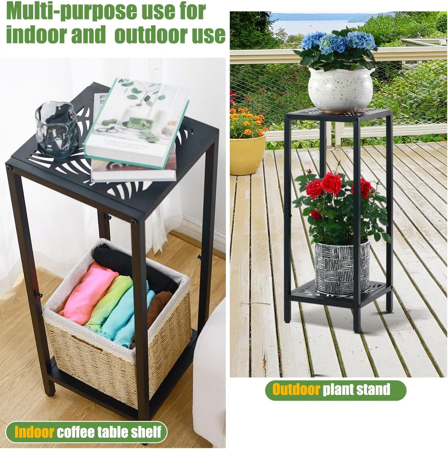 Party Zealot 2-Tier Tall Metal Square Plant Stand Heavy-Duty Modern Fl