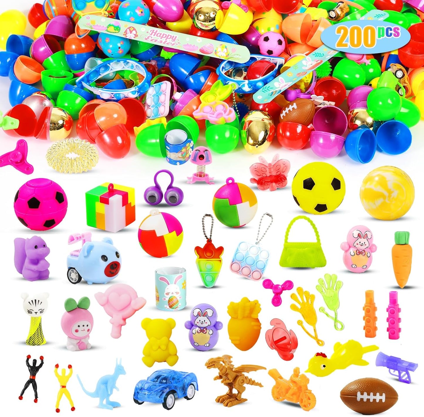 200 Pcs Prefilled Easter Eggs with Toys Inside,Easter Basket Stuffers Gifts in Surprise Eggs,Prizes Classroom Events,Gifts Bulk Fillers,Easte Party Favors