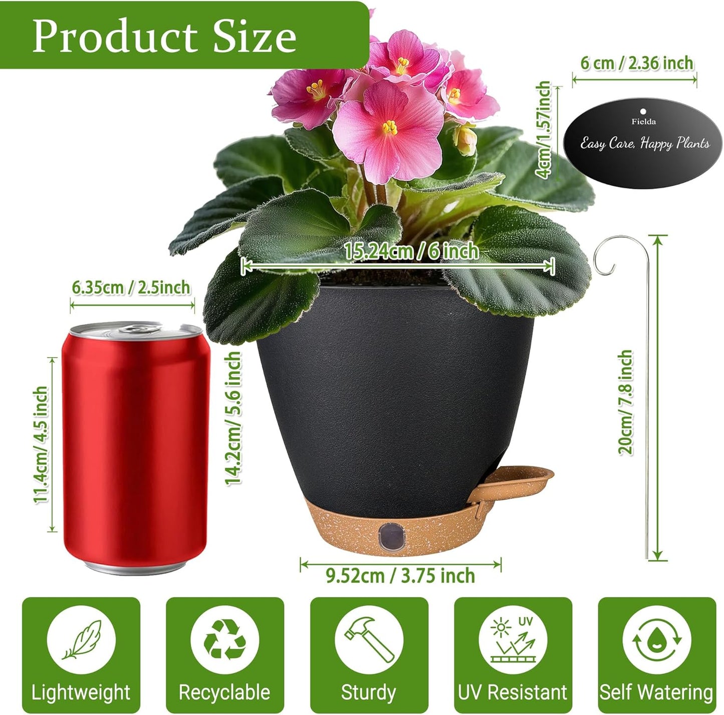 6 Inch Self Watering Pots for Indoor Plants (5-Pack) – Small Plastic P