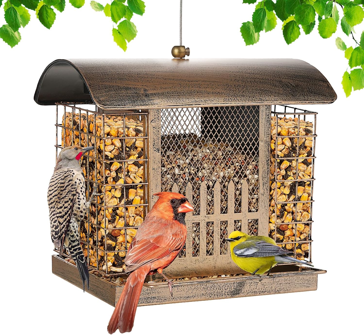 Suet Bird Feeder Outdoor Hanging with 2 Metal Mesh Cages - Attracts Wo