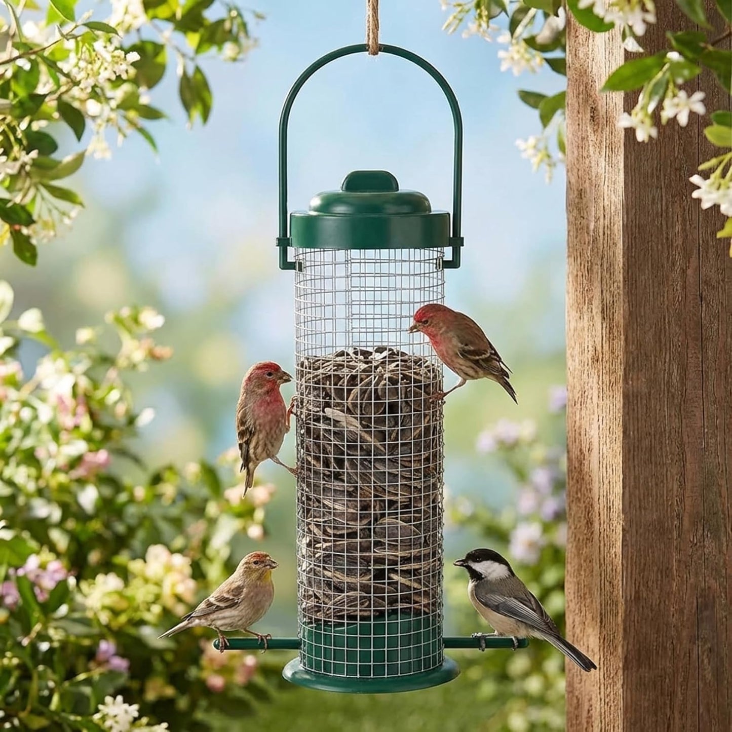Thistle Bird Feeder, Metal Mesh Finch Feeder for Small Birds Outdoor Tube Birdfeeder for Garden, Patio, and Backyard Year-Round Bird Watching