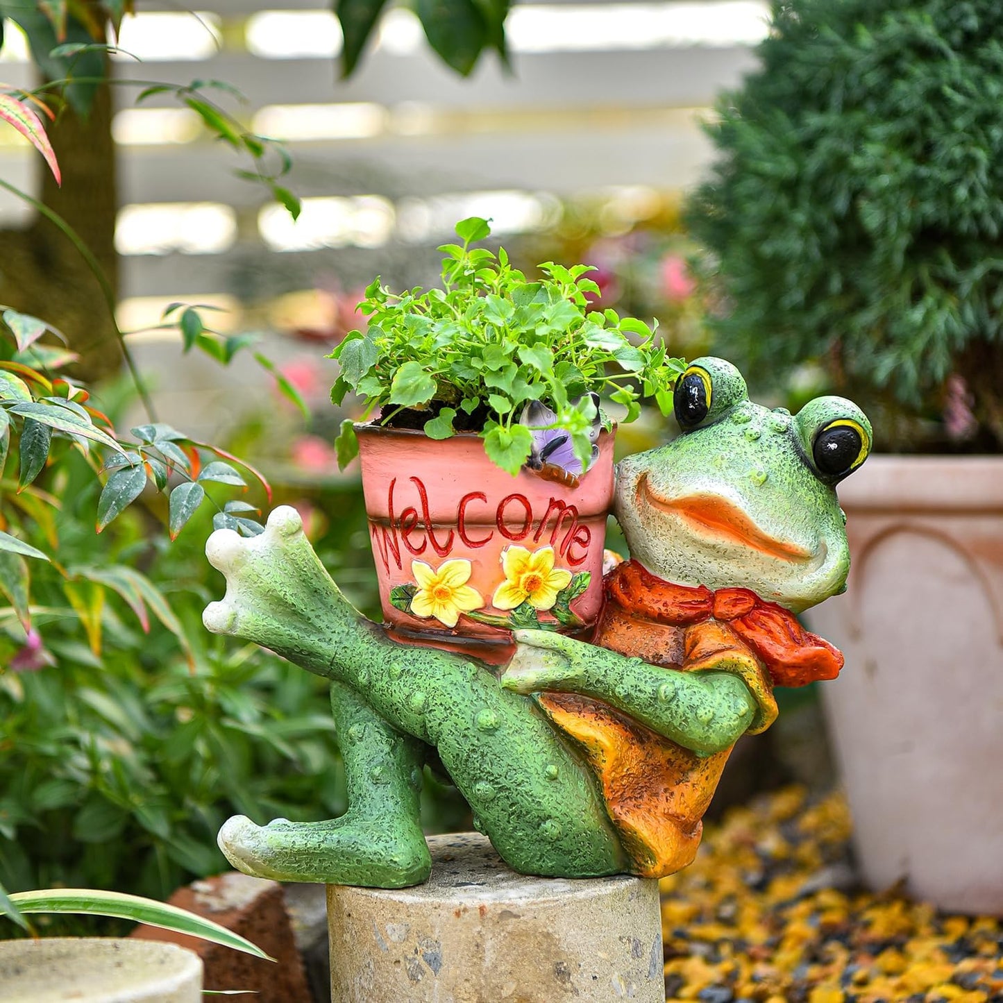 Sungmor Frog Garden Statue, Succulent Pot - Funny Frog Holding Bucket Figurine, Resin Decorative Planter for Indoor Outdoor, Home Lawn Office Yard Decor