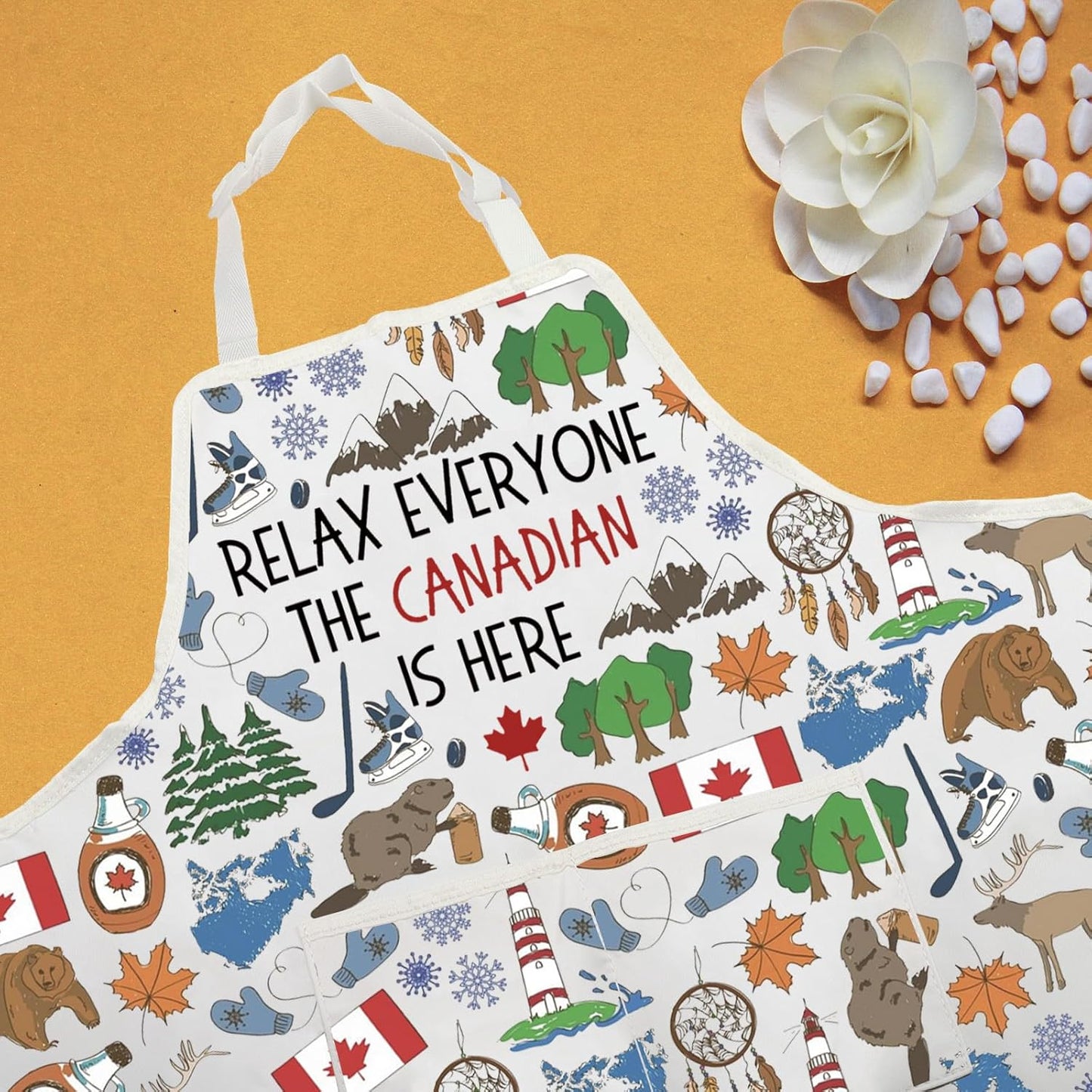 WCGXKO Relax Everyone the Canadian Is Here Kitchen Apron Funny Canadian Canada Gift Canada Day Gift