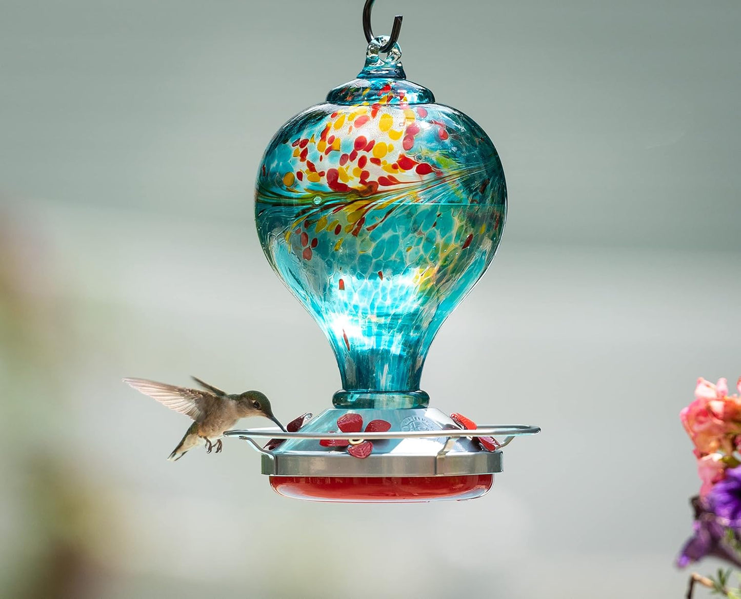 Hummingbird Feeder by Grateful Gnome - Large Hand Blown Stained Glass 
