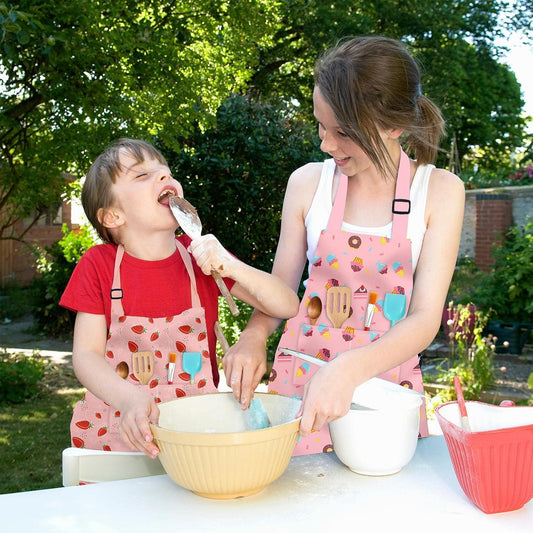 Kids Aprons for Girls Toddler Aprons with Pockets for Kids Cooking Bak