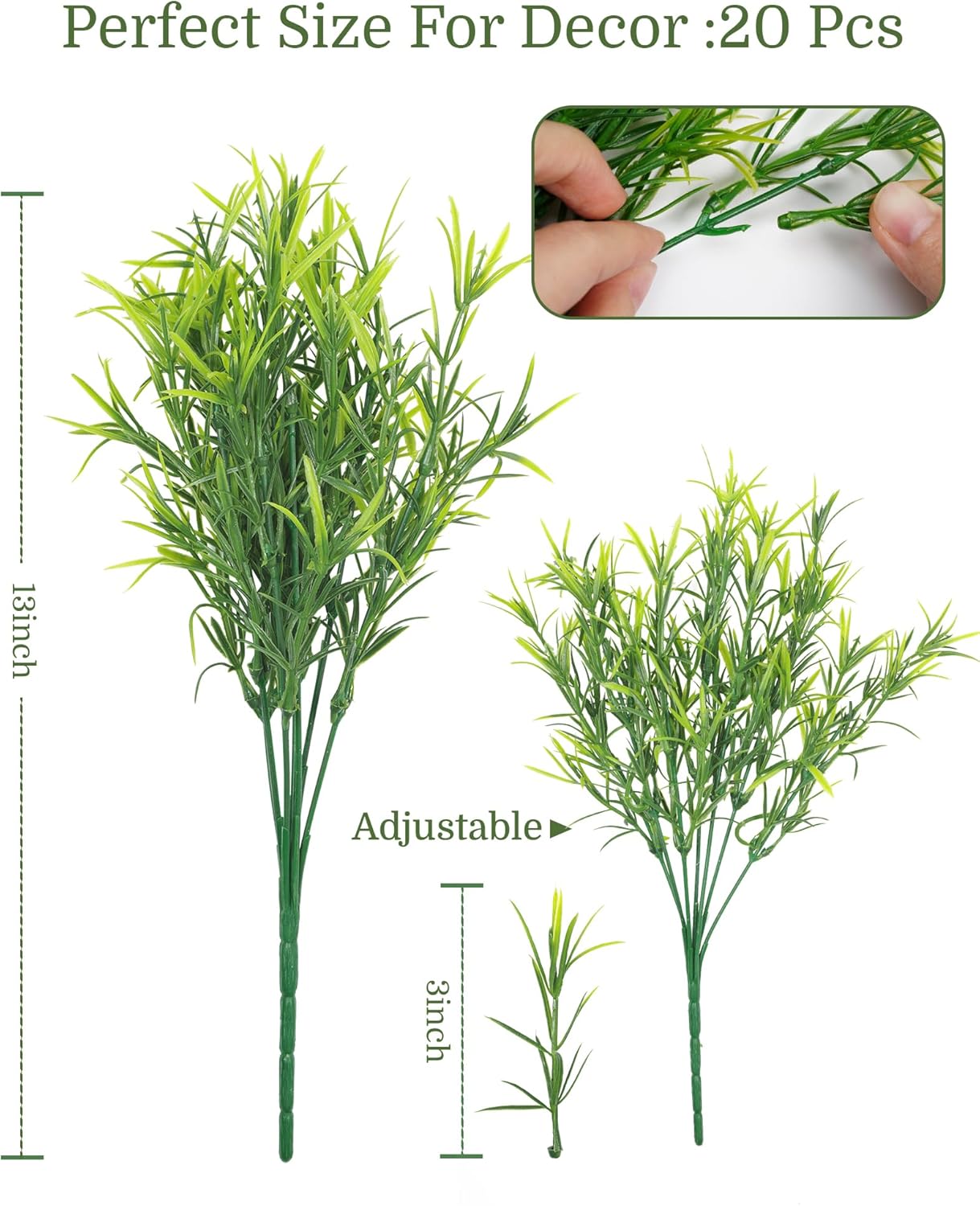 20 Bundles Artificial Rosemary Stems Boxwood Shrubs Grass UV Resistant, Artificial Greenery Stems Fake Plants Faux Plastic Greenery for Indoor Outdoor Wedding Pot Porch Fence Hanging Planter
