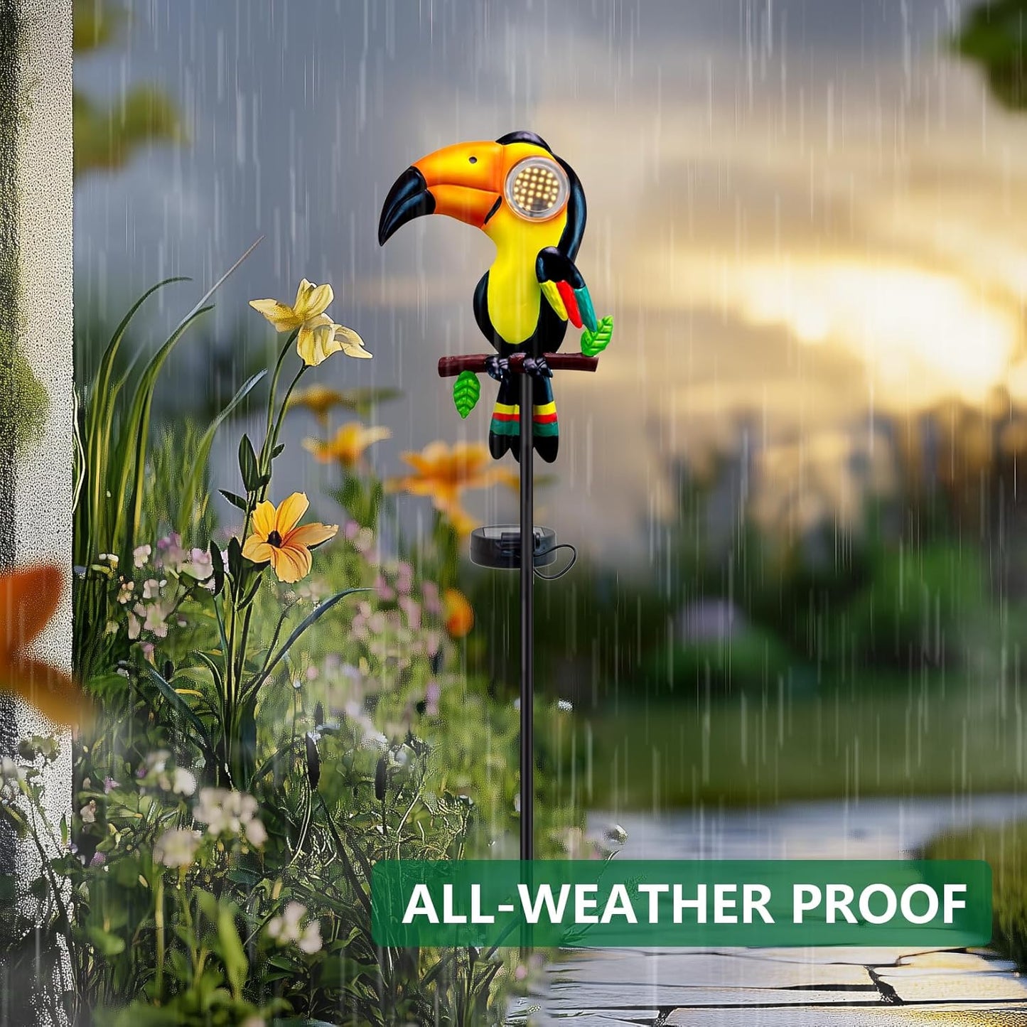 Metal Yard Decor Toucan Statue Decorative Solar Lights Outdoor Garden Whimsical Decor for Patio Lawn Jungle Balcony