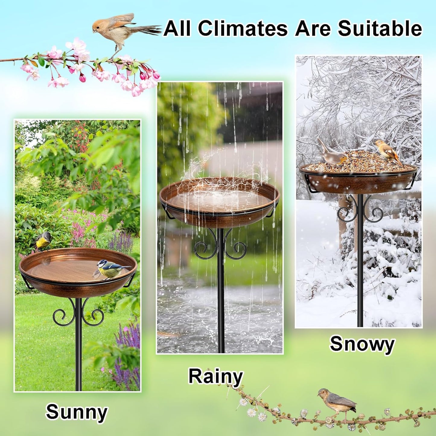 38In Freestanding Bird Bath for Outside, Detachable Birdbaths with Met