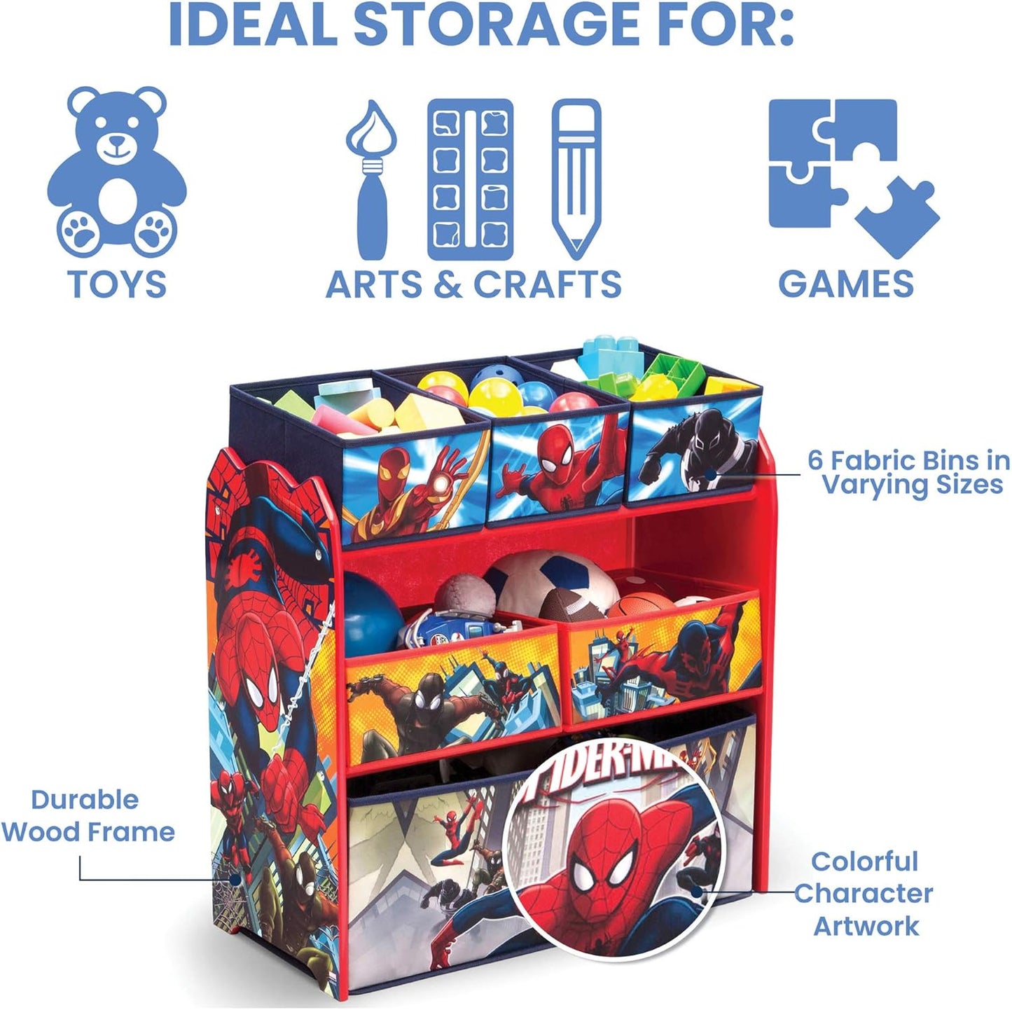 Delta Children Multi-Bin Toy Organizer, Marvel Spider Man