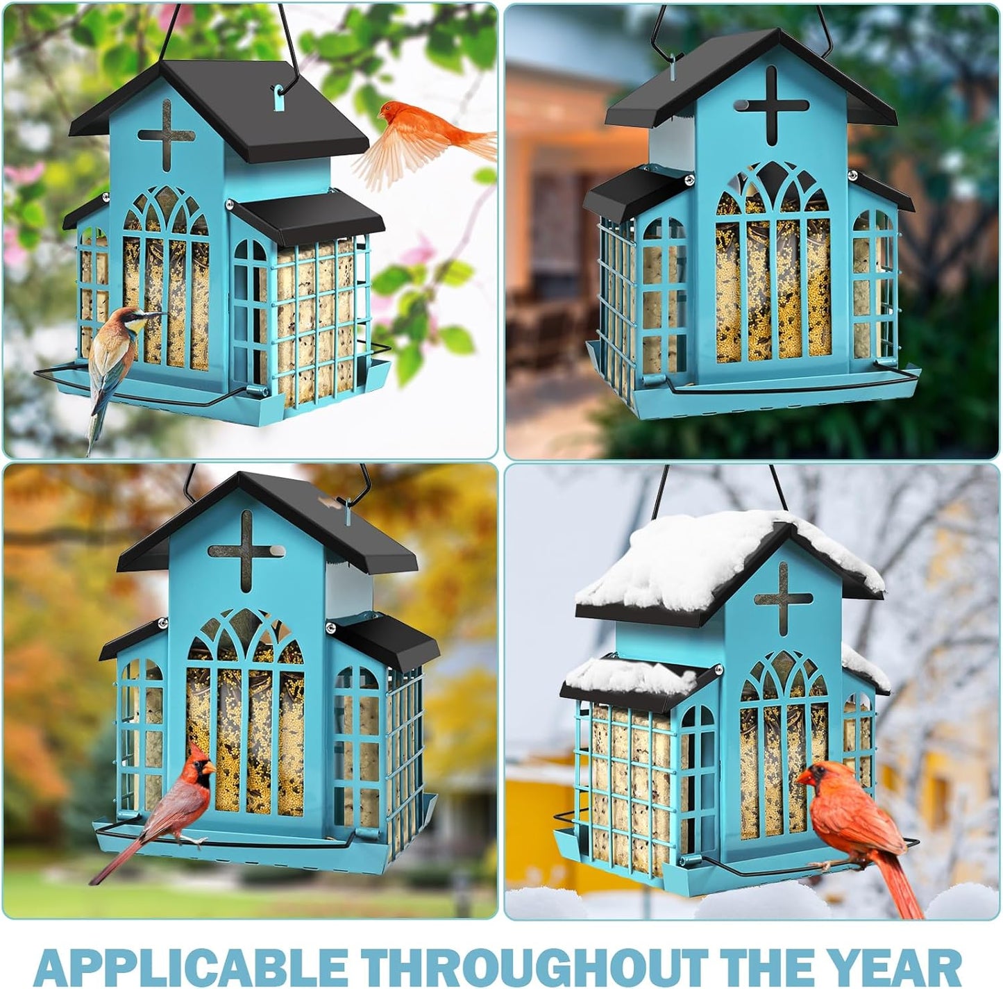 Church Metal Hanging Bird Feeder for Outdoors, Weatherproof Suet Feeders for Outside Hanging, Large Bird Feeders Great for Attracting Finch, Woodpecker and More Wild Birds-5LB