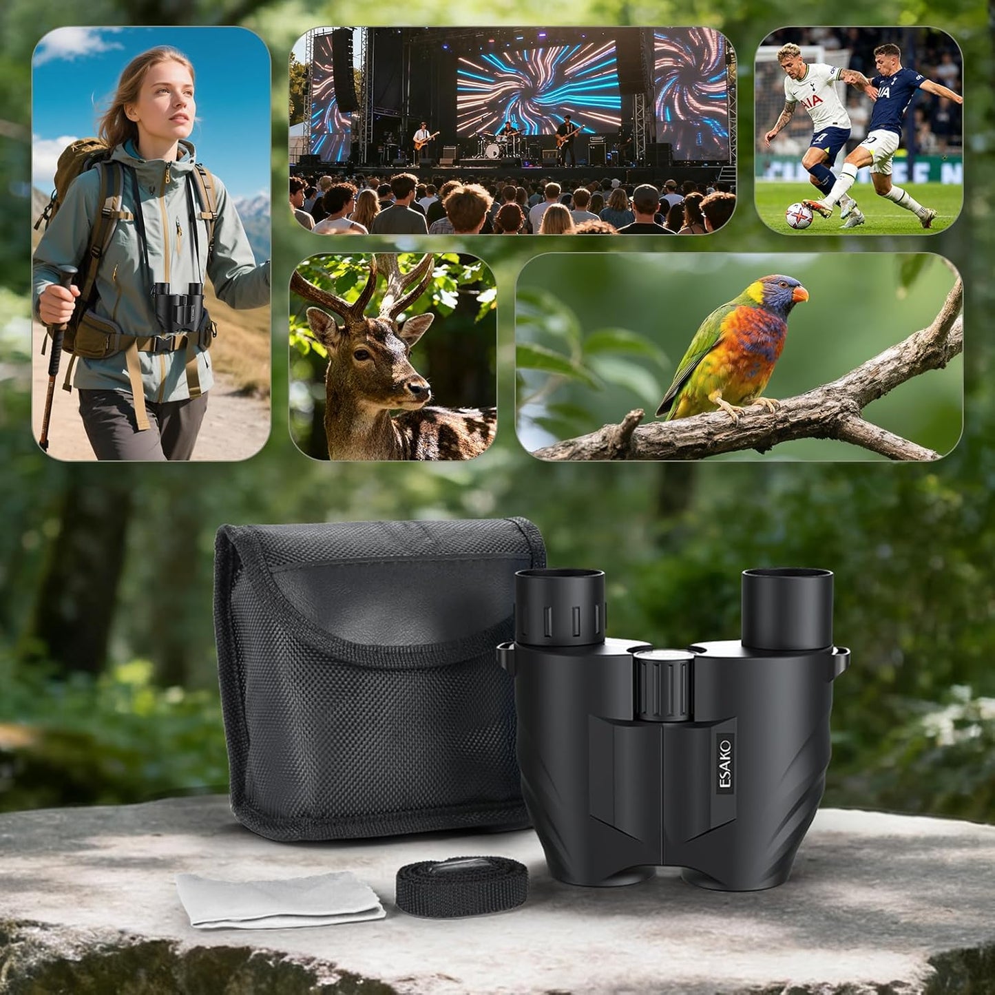 ESAKO 12x30 High Powered Binoculars for Adults & Kids, Compact Waterpr
