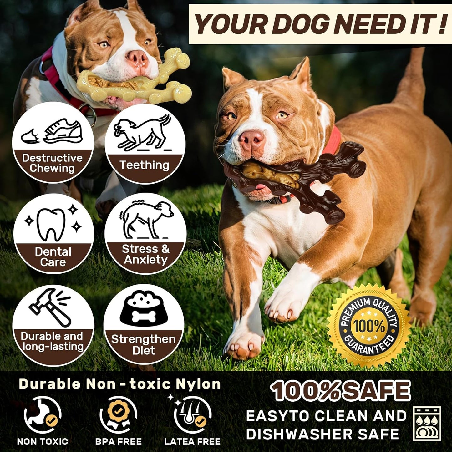 2 Pack Dog Chew Toys for Aggressive Chewers,Boredom and Stimulating Be