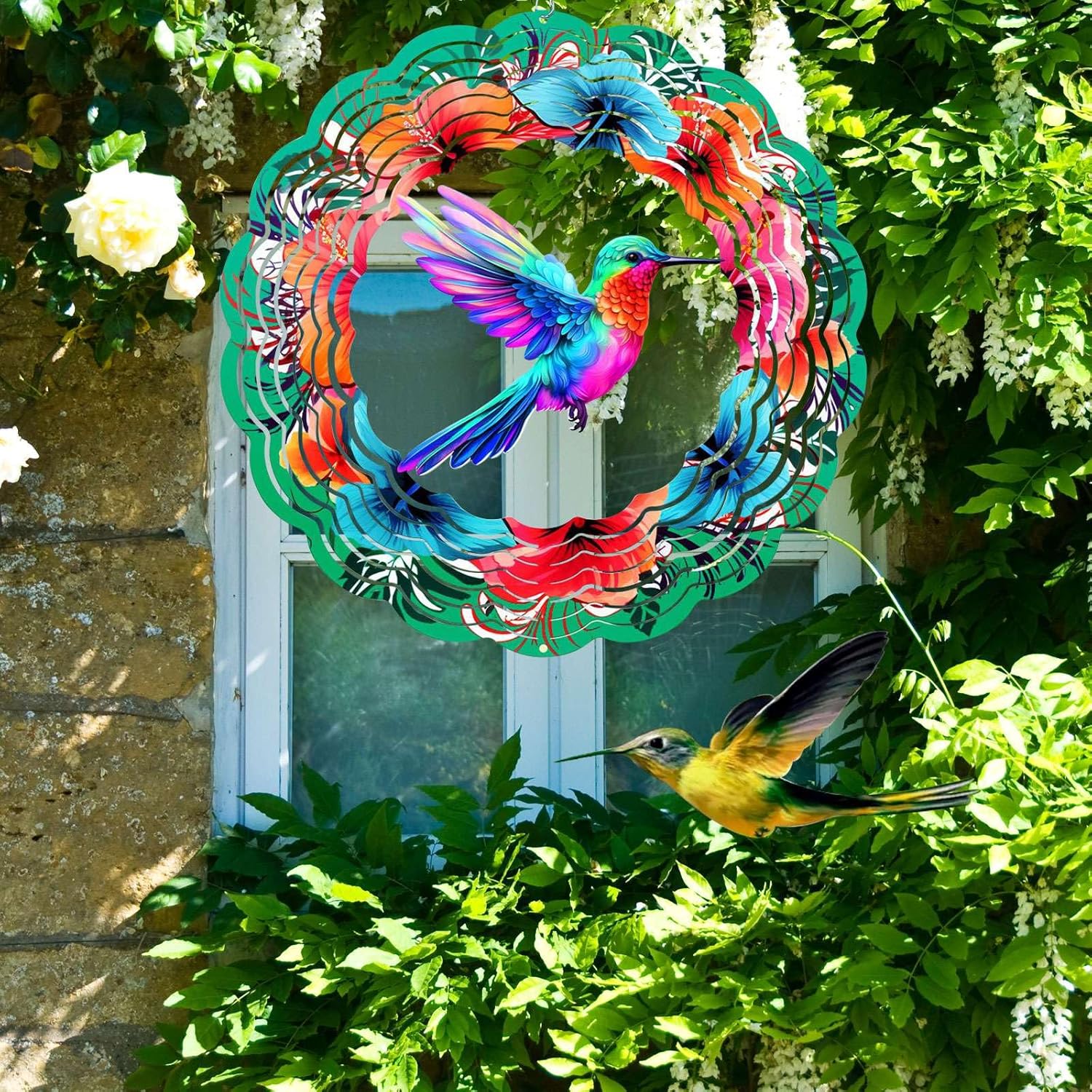 Hummingbird Wind Spinners Hanging Outdoor Decor, 12 Inch 3D Kinetic Ya