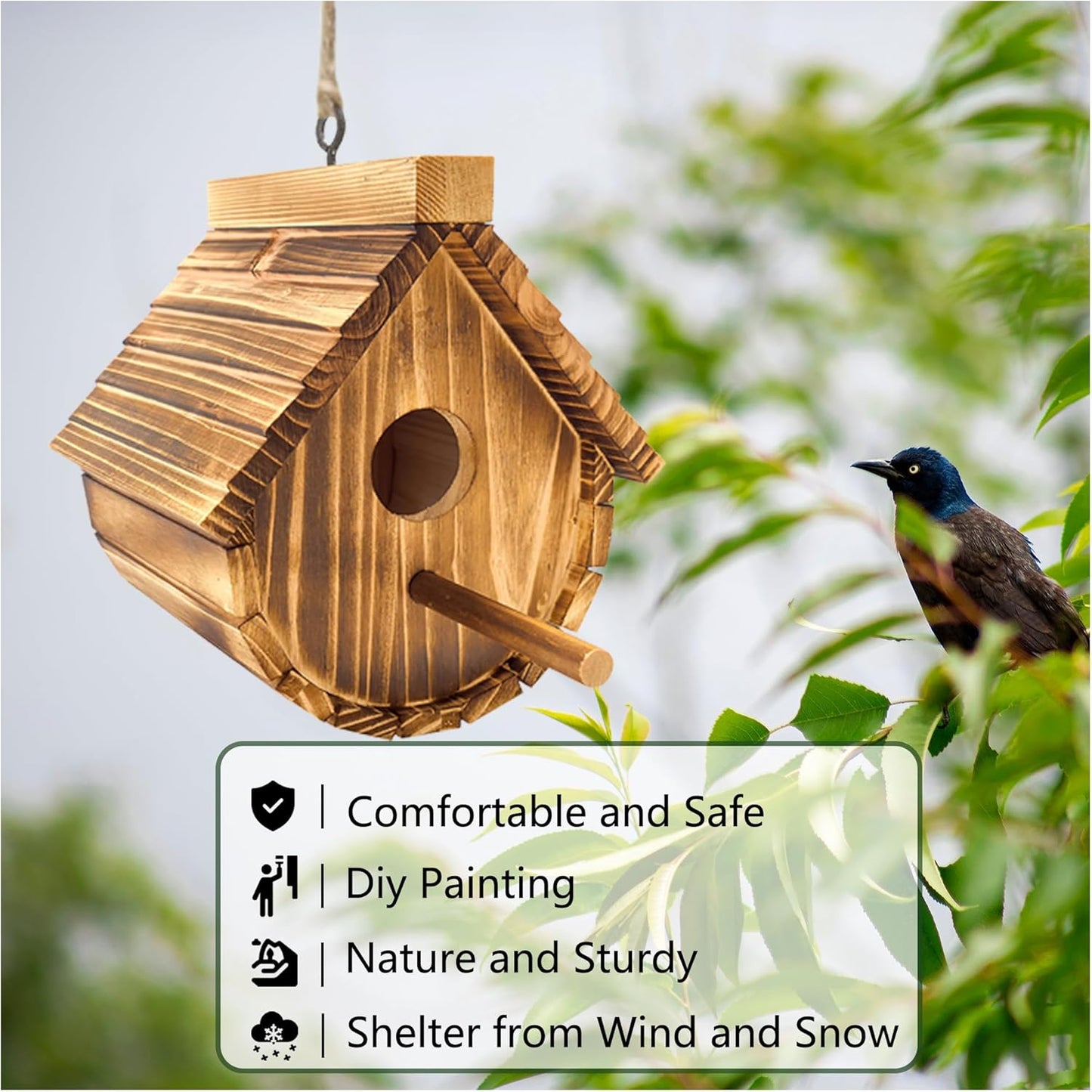 1 Pack Wren Houses for Outdoors,Natural Wooden Bird Houses for Outdoor Chickadee,Bluebird etc,Handmade from Natural Wood for Garden Decorations