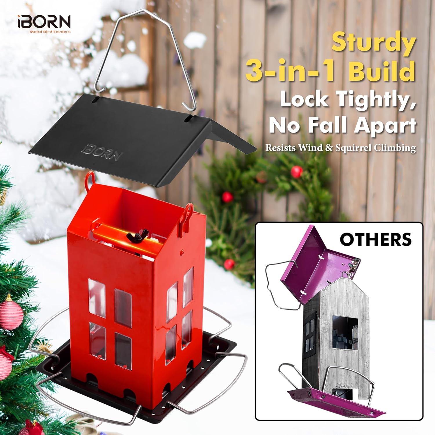 iBorn Bird Feeder House, Metal Bird Feeders for Outdoors Hanging,Doubl