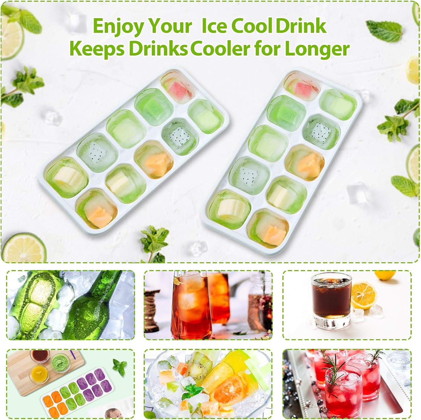 DOQAUS Ice Cube Tray with Lids - 4 Pack Stackable Silicone Ice Trays for Freezer, BPA & LFGB Safe, Easy Release for Kitchen, RV, Cocktail, Coffee, Soup & Food