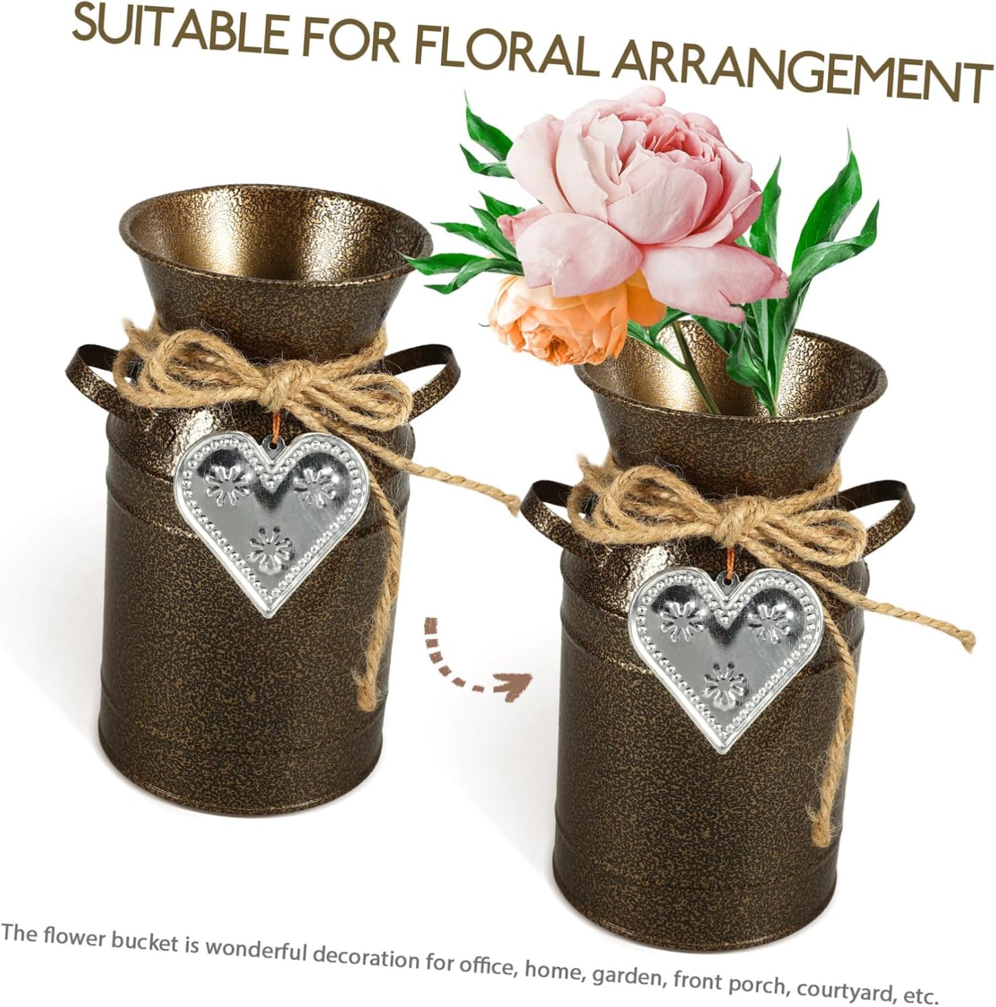 PRETYZOOM Vintage Metal Flower Bucket for Home Decor Rustic Decorative