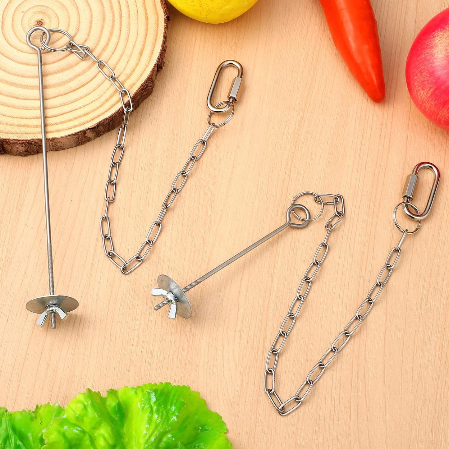 POPETPOP Chicken Hanging Feeder Chain with Adjustable Stainless Steel Skewer 21 Inch Vegetable and Fruit Holder for Hens Medium Large Birds Interactive Feeding