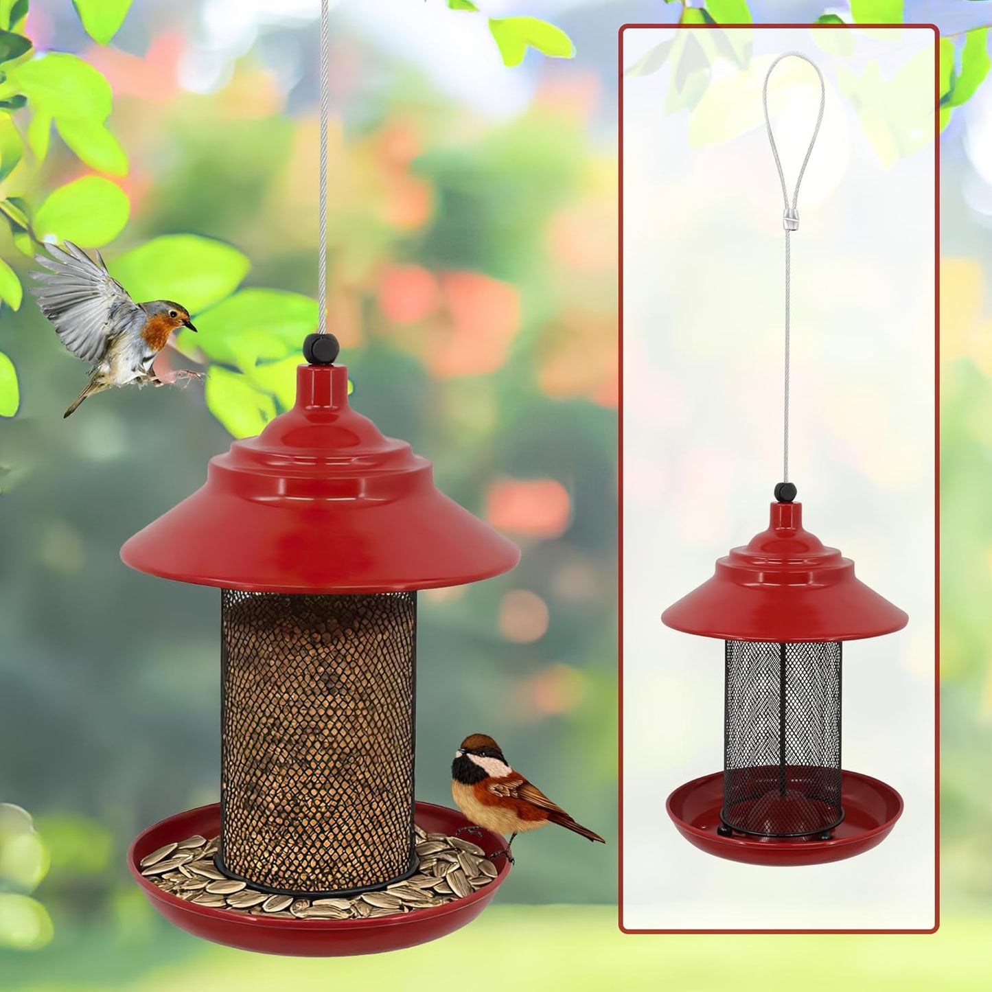 Metal Roof Bird Feeder - Chew Proof for Outdoor Hanging Wild Bird Seed