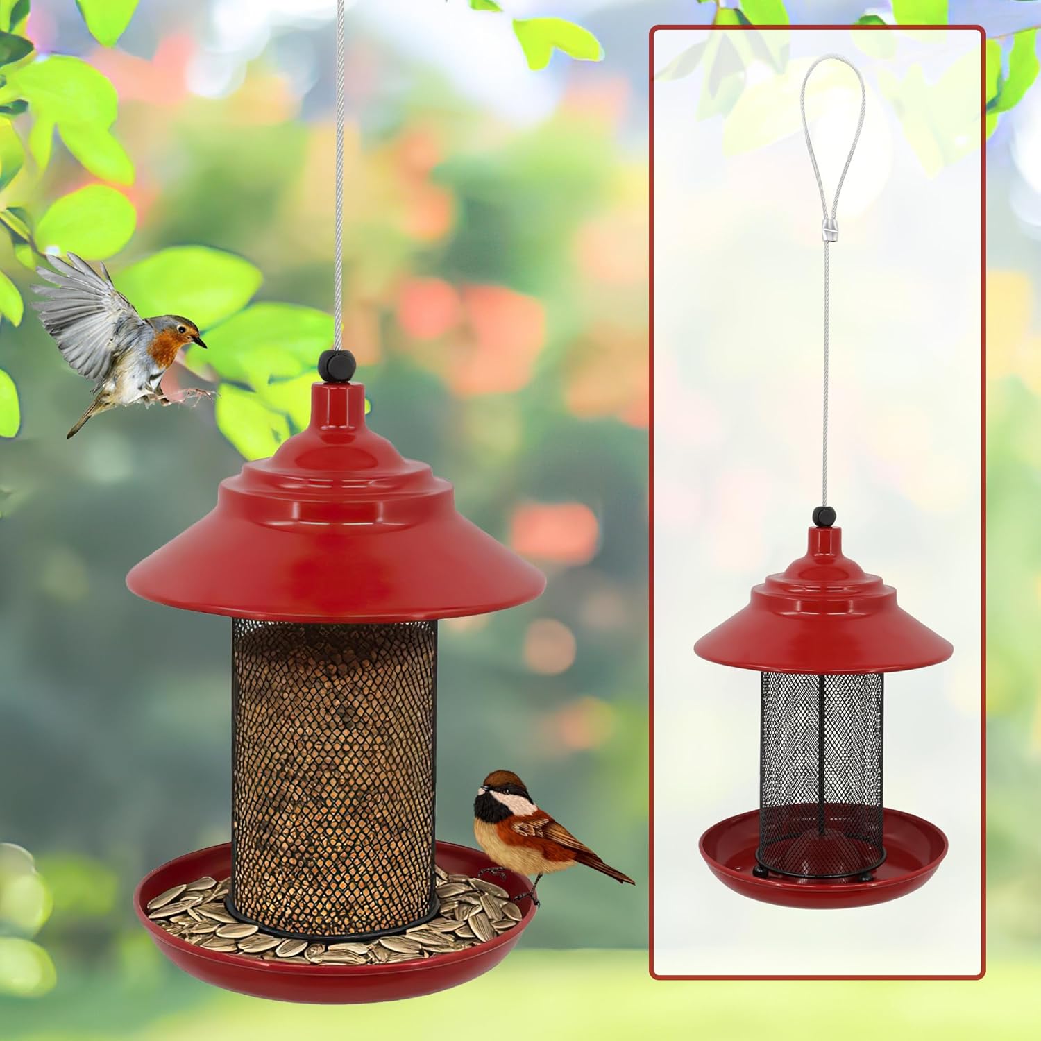Metal Roof Bird Feeder - Chew Proof for Outdoor Hanging Wild Bird Seed