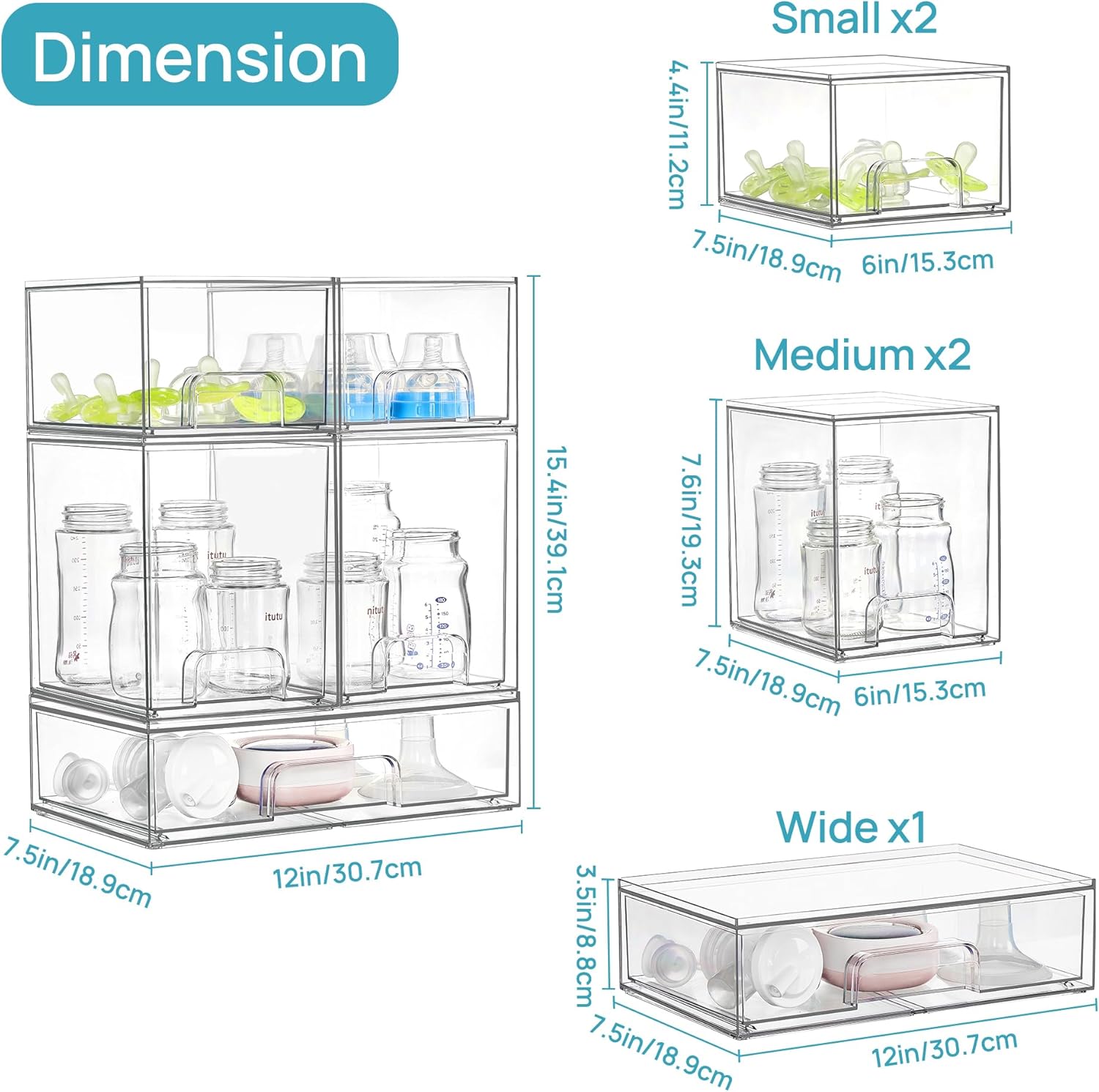 Vtopmart Stackable Storage Drawers Set of 5, Clear Plastic Organizer B