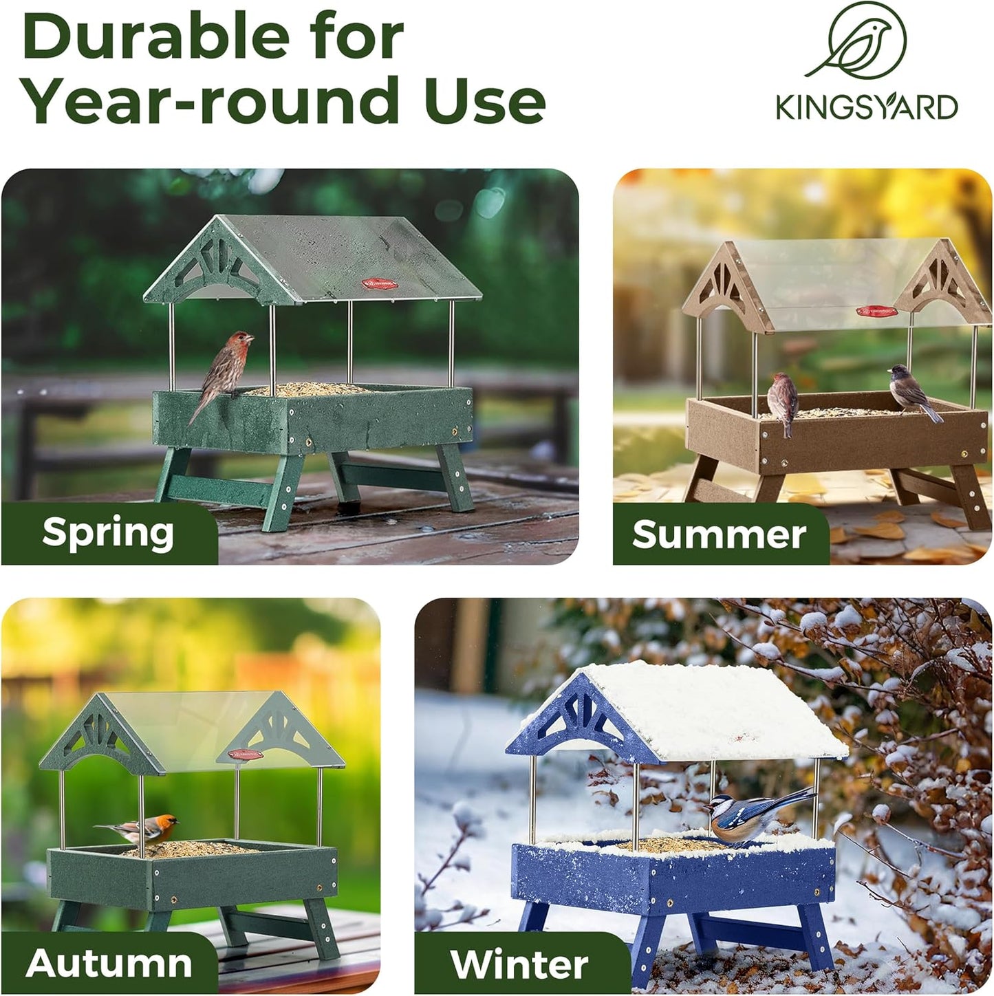 Kingsyard Ground Bird Feeder for Outdoors - Recycled Plastic Platform 