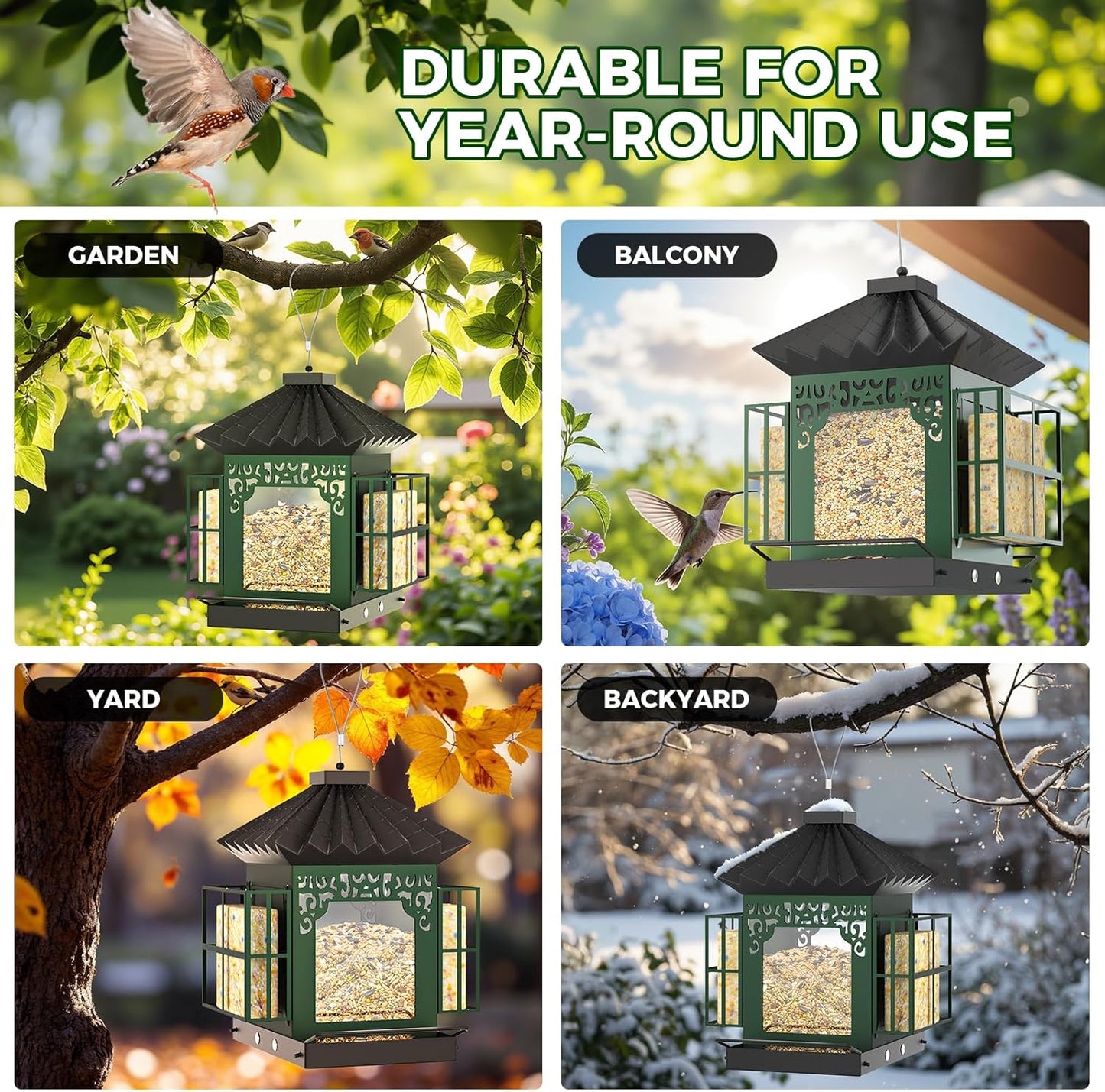 Bird Feeders for Outdoors Hanging, Metal Bird Feeder with Double Suet 