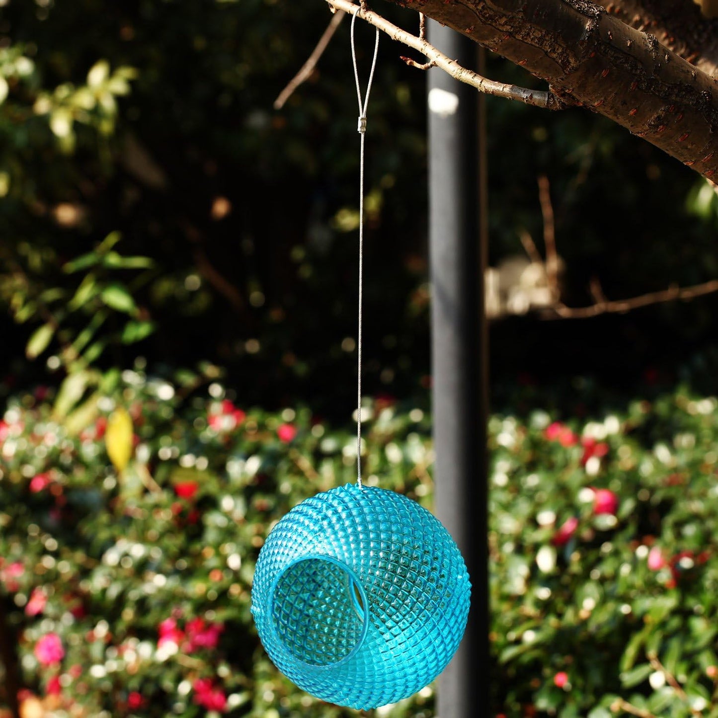 Topadorn Wild Bird Feeder Fly Through Garden Hanging Bird Feeder Mosaic Circle Squirrel Proof for Outdoor Decoration, Blue