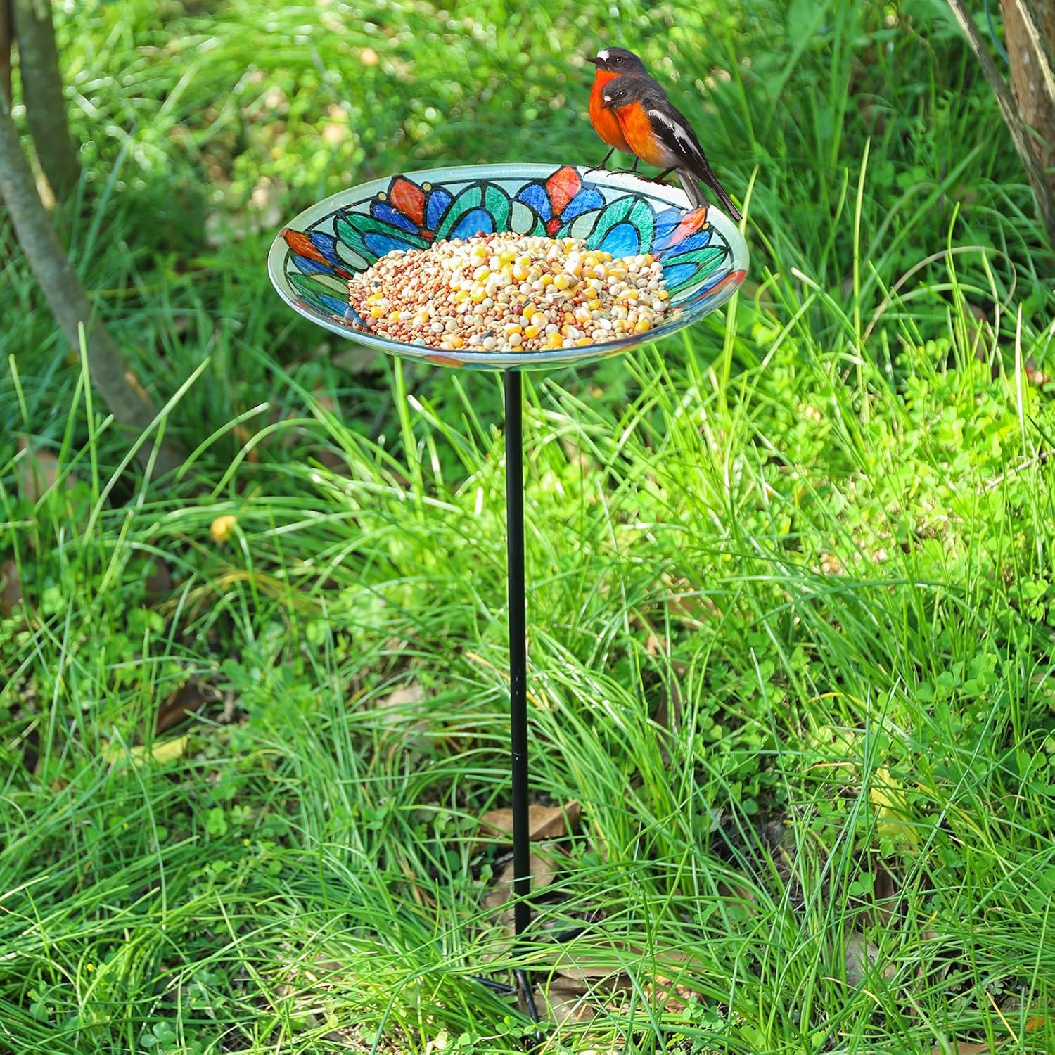Bird Baths for Outdoors, Glass Birdbaths Outdoor Garden Birdfeeder wit