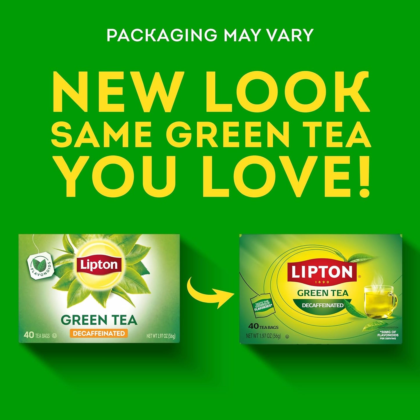 Lipton Decaffeinated Green Tea Bags, Unsweetened Teabags for Decaf Hot Tea or Decaf Iced Tea with Flavonoids, 40 Total Tea Bags