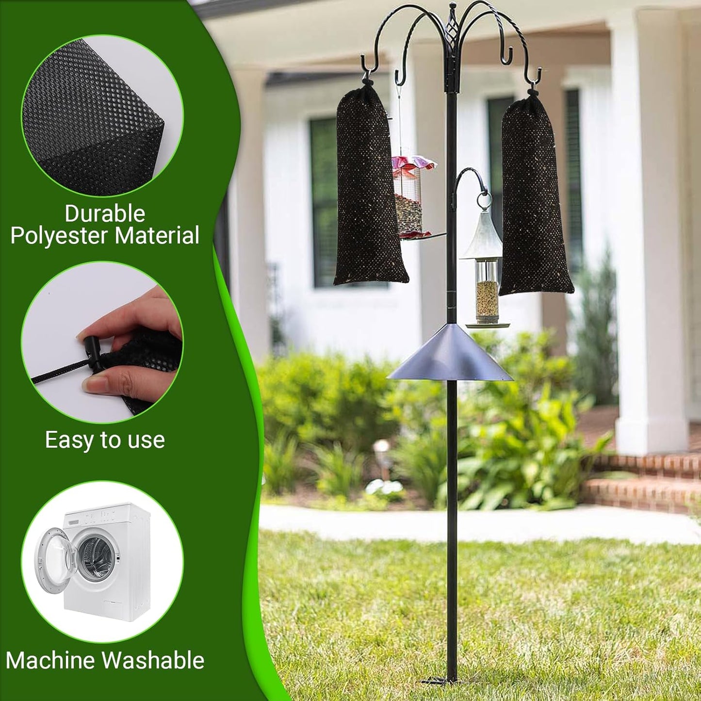 8 PCS Finch Sock Feeder, 3.9" x 15.7" Thistle Seed Feeder Sacks, Bird Food Supply Tools, Outdoor Garden Yard for Wild Finch Feeding(Black)