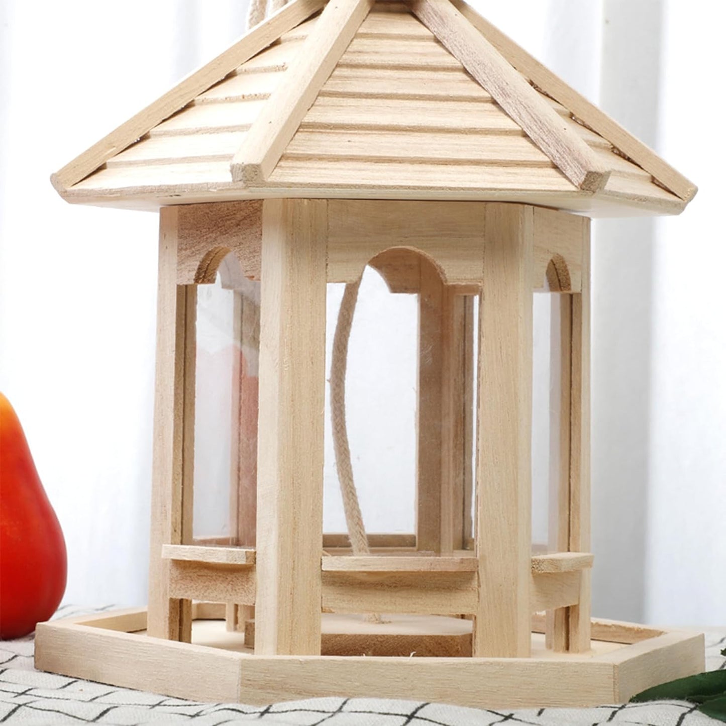Wooden Bird Feeder for Outside Garden,Hanging Bird Feeders Wood Hexagon Shaped Gazebo Large Capacity for Cardinal Sparrow Finch
