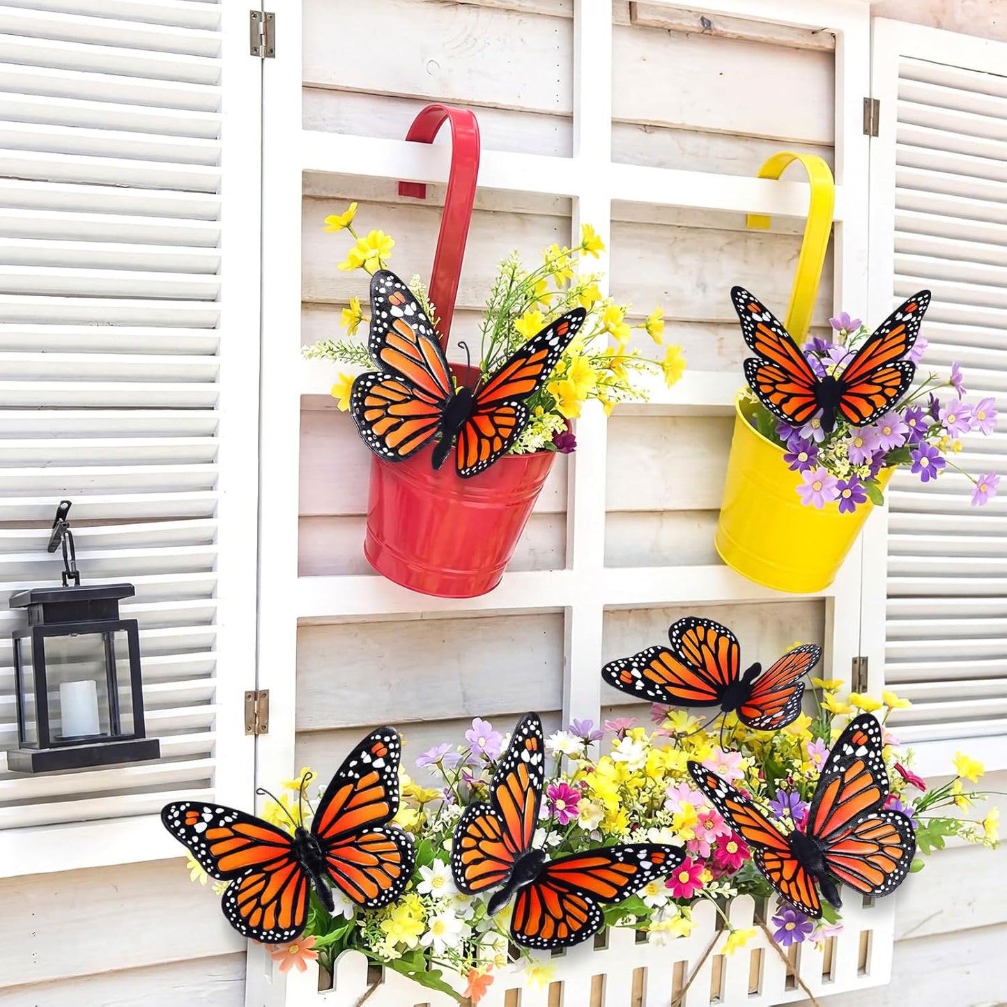 Chunful 6 Pcs 3D Metal Butterfly Wall Art Decorations 9.7 x 6.7 Inch Monarch Butterflies Wall Sculpture Hanging Sticker for Outdoor Fences Patio Yard Fence Garden Metal(3 Styles)