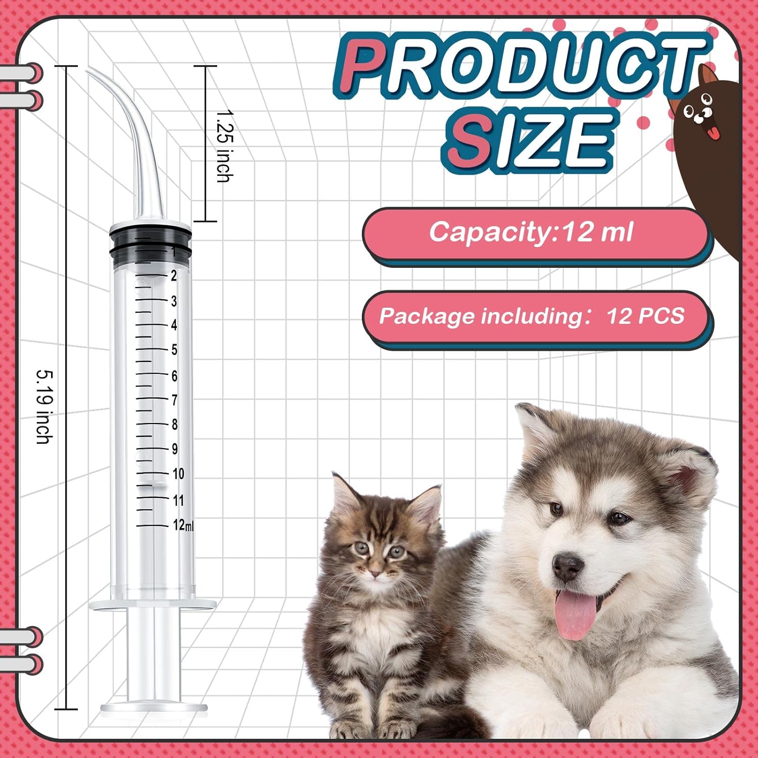 12 Pieces Baby Bird Feeding Syringe 12 ml Pet Liquid Syringes Kitten F