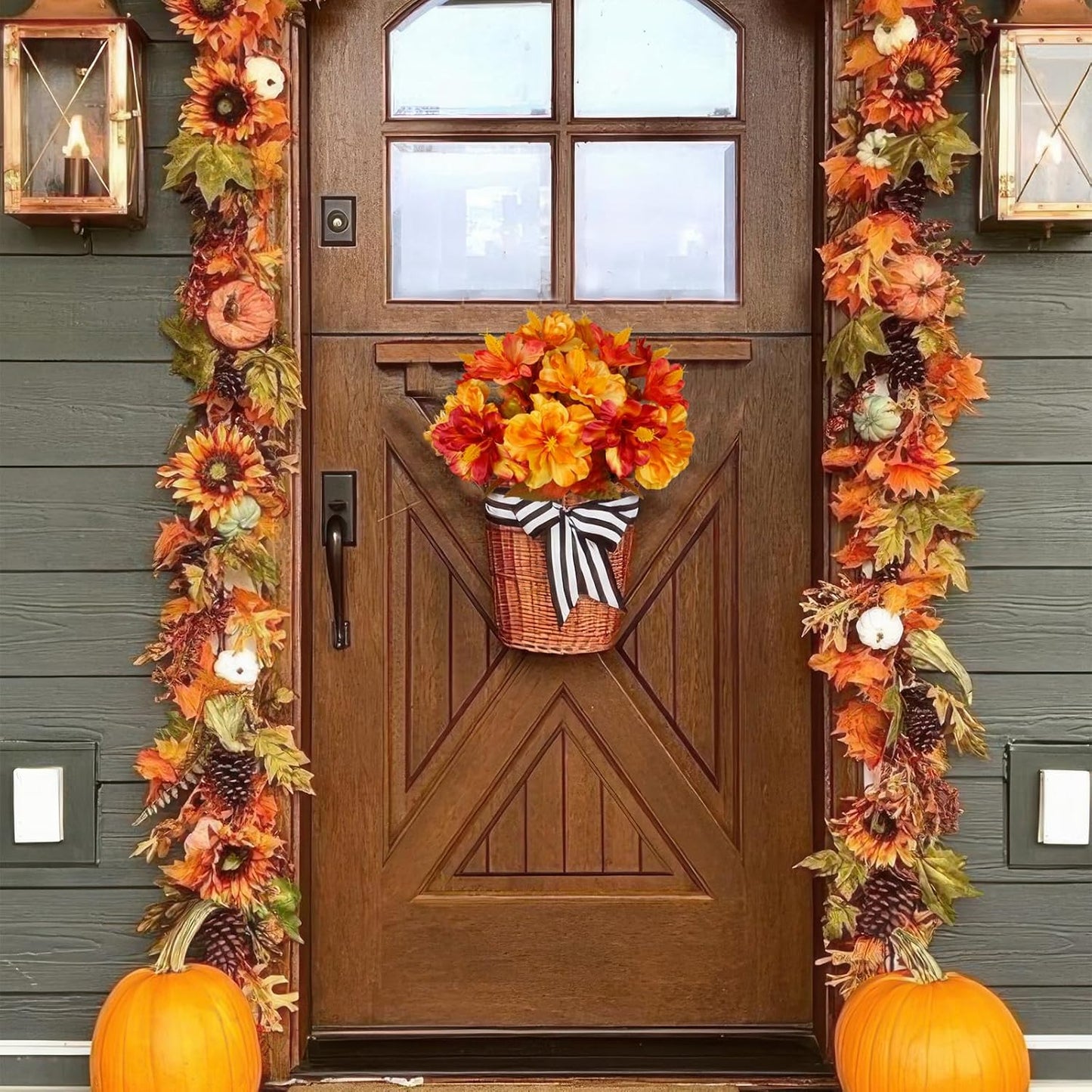 2 Pcs Fake Fall Flowers Artificial Plants for Outdoors Decoration Autumn Silk Hibiscus Flower Realistic Faux Fall Flowers for Outdoor Planters Outside Pot Balcony Yard Porch Cemetery Decor