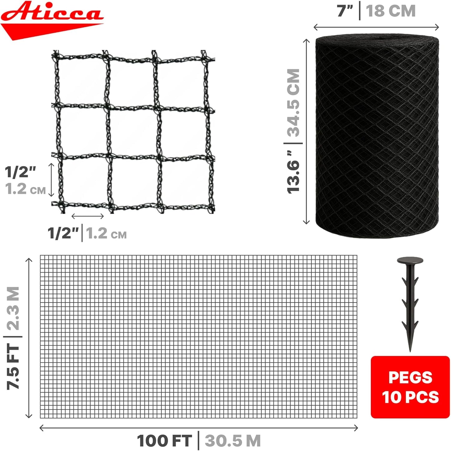 Heavy Duty Bird Netting for Garden Protection & Fruit Trees, 7.5x100 F