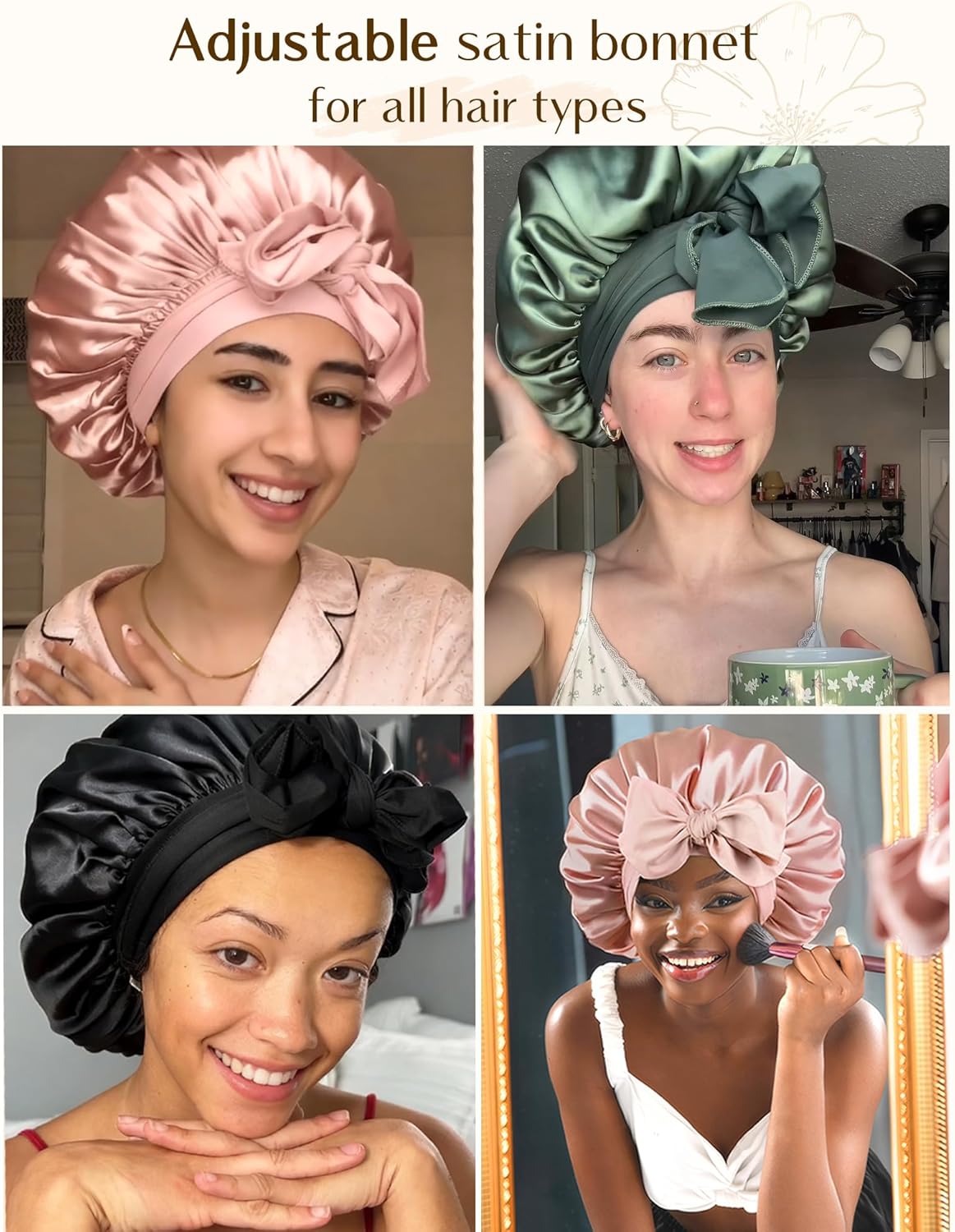 YANIBEST Adjustable Satin Bonnet for Sleeping Women Double Layer Hair 